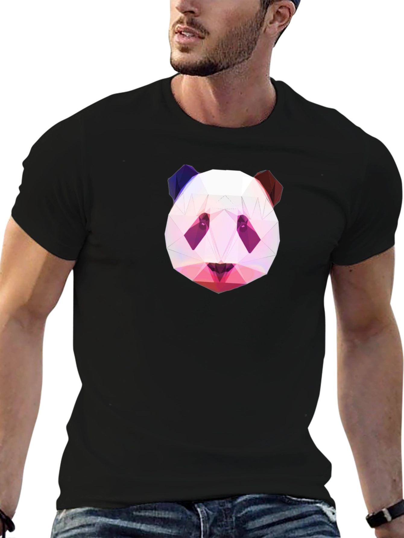 Geometric Panda Graphic Tee - Black T-Shirt