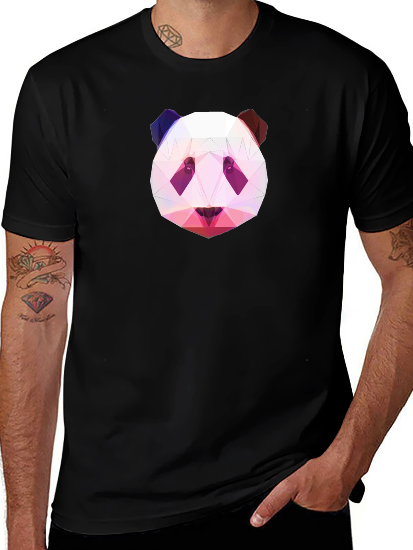 Geometric Panda Graphic Tee - Black T-Shirt