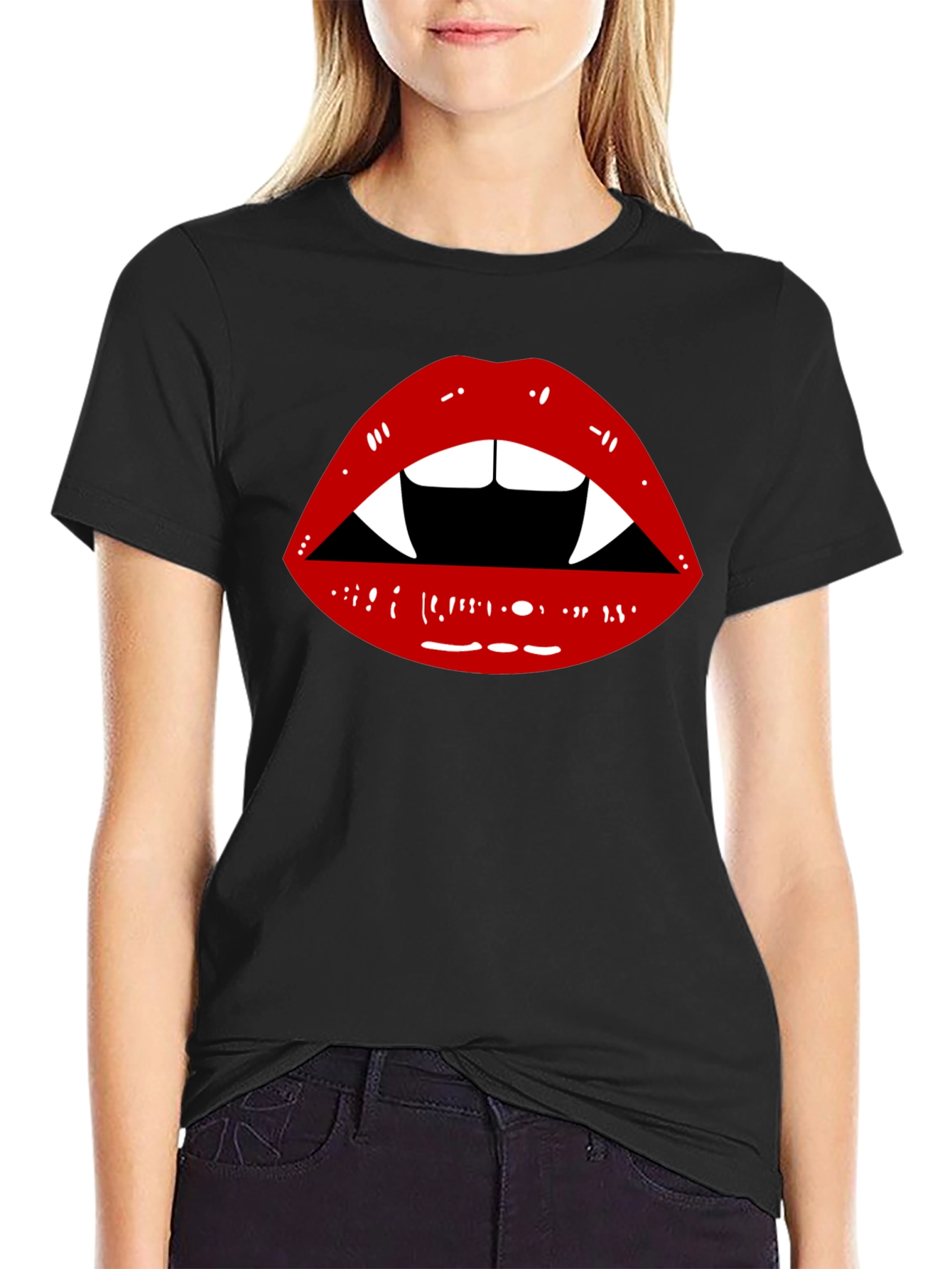 Vampire Lips Graphic Tee - Unisex Black Cotton Shirt