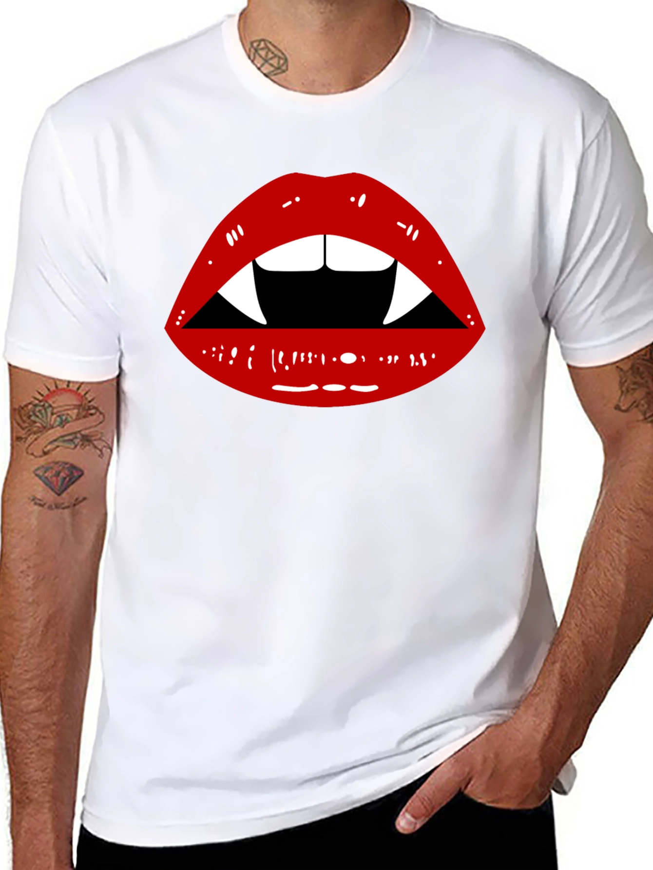 Vampire Lips Graphic Tee - Unisex Black Cotton Shirt