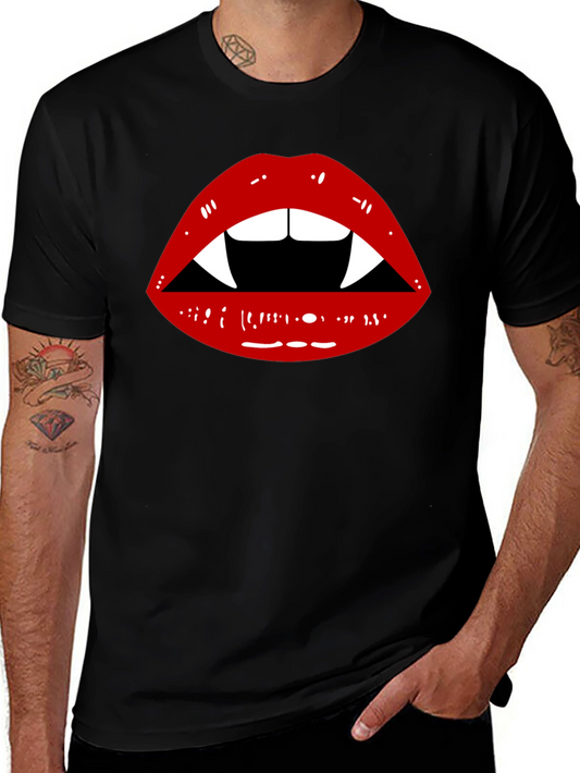 Vampire Lips Graphic Tee - Unisex Black Cotton Shirt