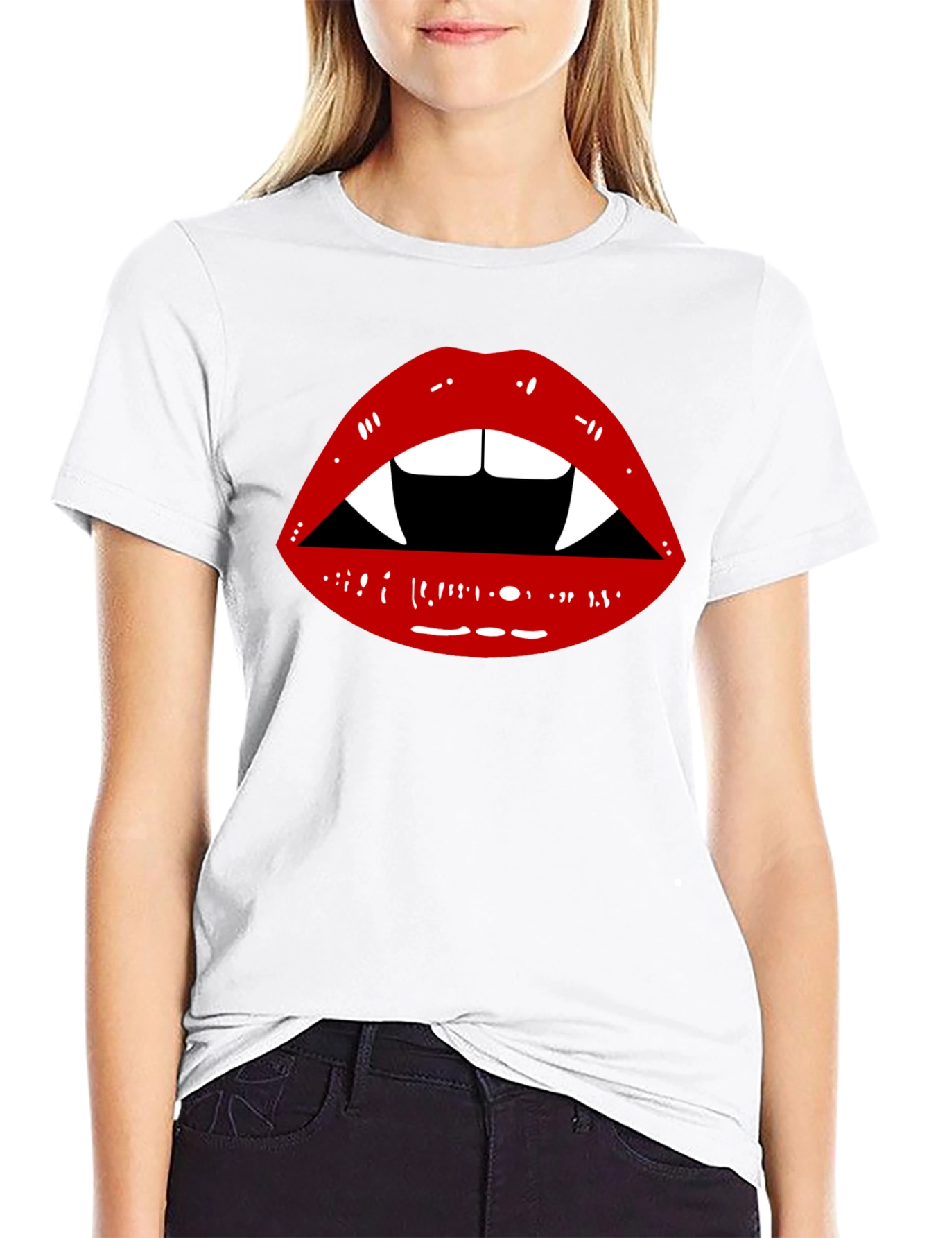 Vampire Lips Graphic Tee - Unisex Black Cotton Shirt