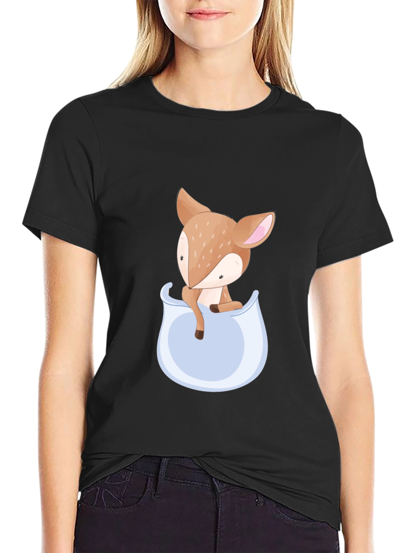 Cute Fawn Pocket Graphic Tee - Soft Cotton Blend