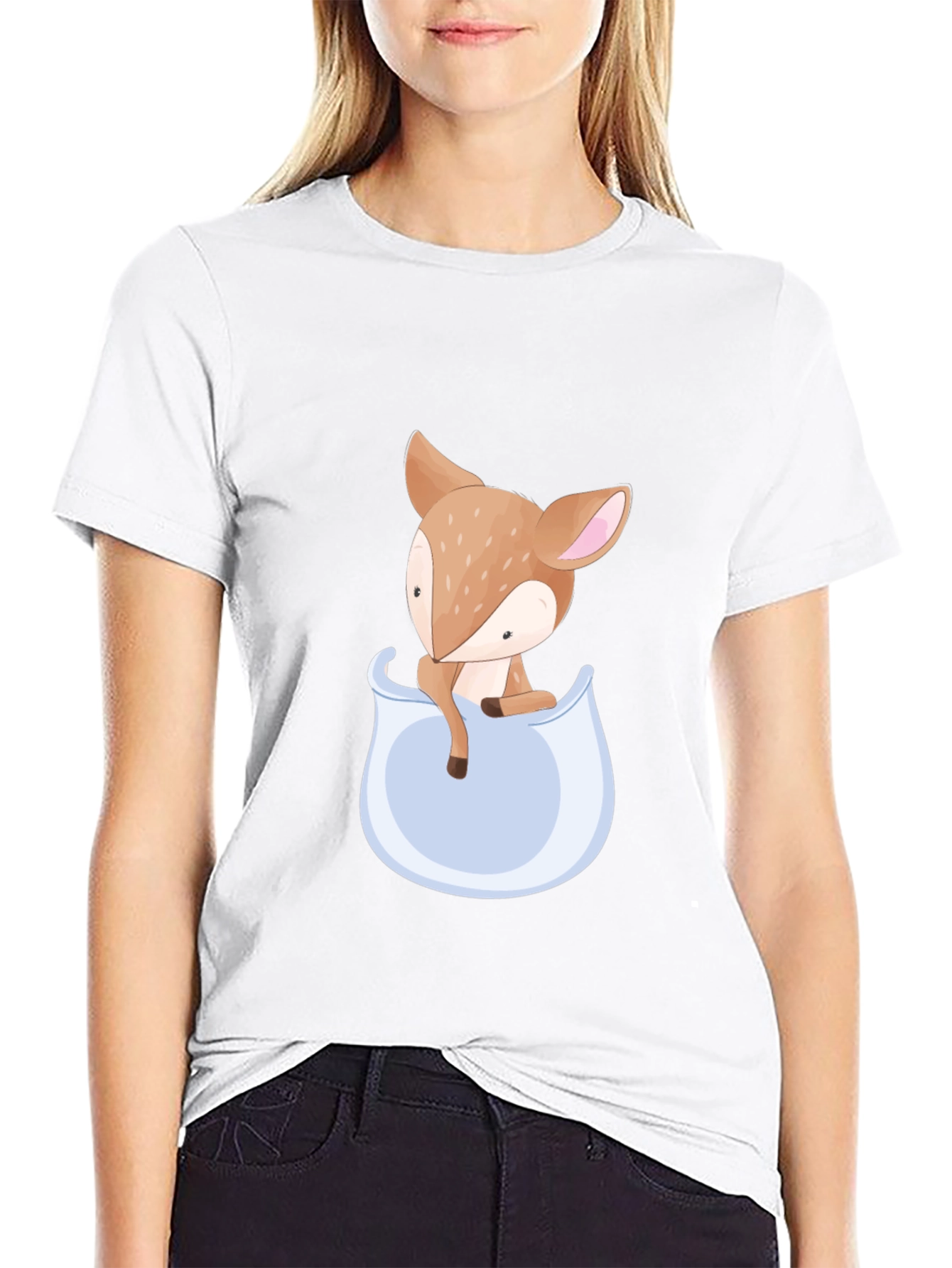 Cute Fawn Pocket Graphic Tee - Soft Cotton Blend