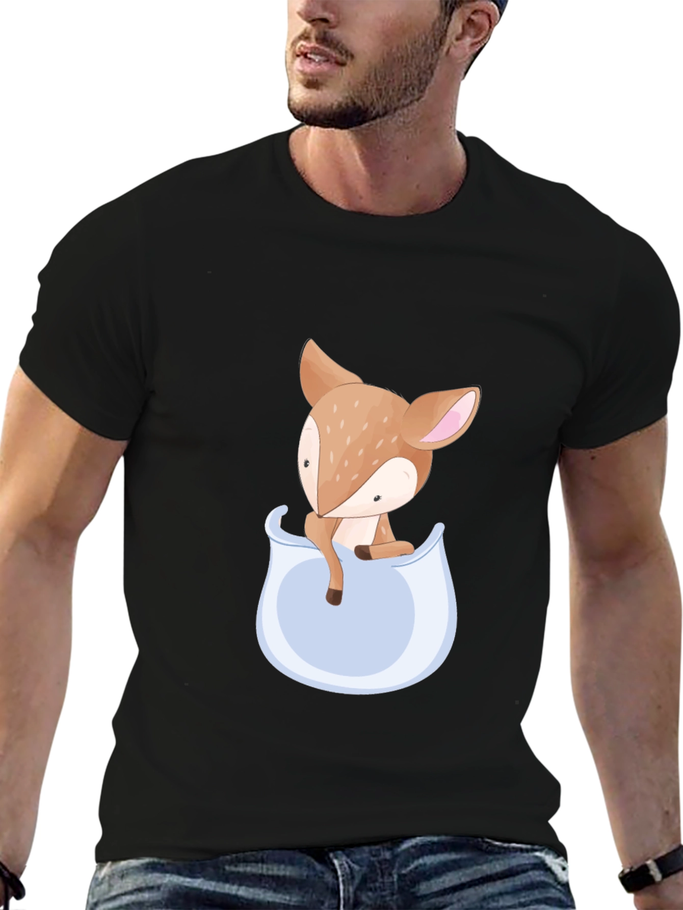 Cute Fawn Pocket Graphic Tee - Soft Cotton Blend