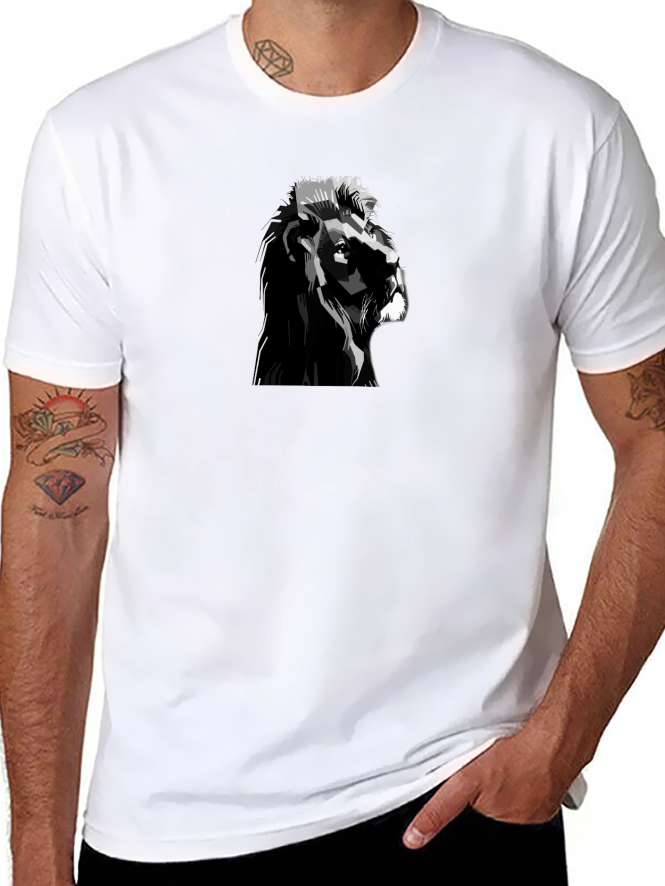 Lion Graphic Tee - Black Crew Neck T-Shirt