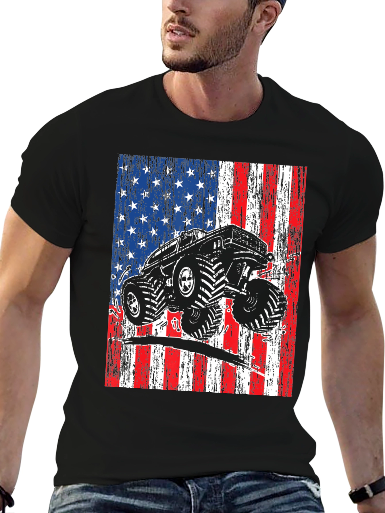 American Flag Monster Truck Graphic Tee