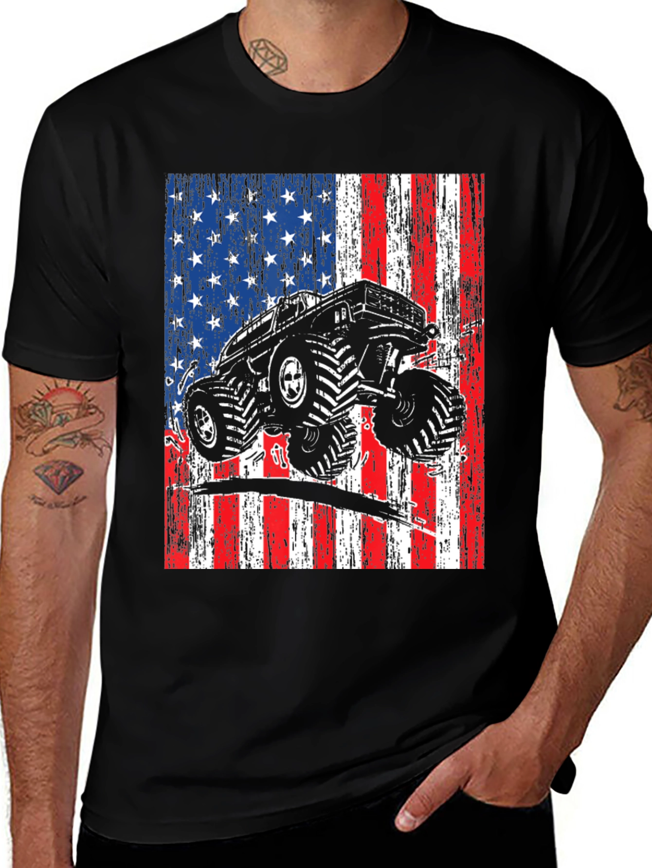 American Flag Monster Truck Graphic Tee