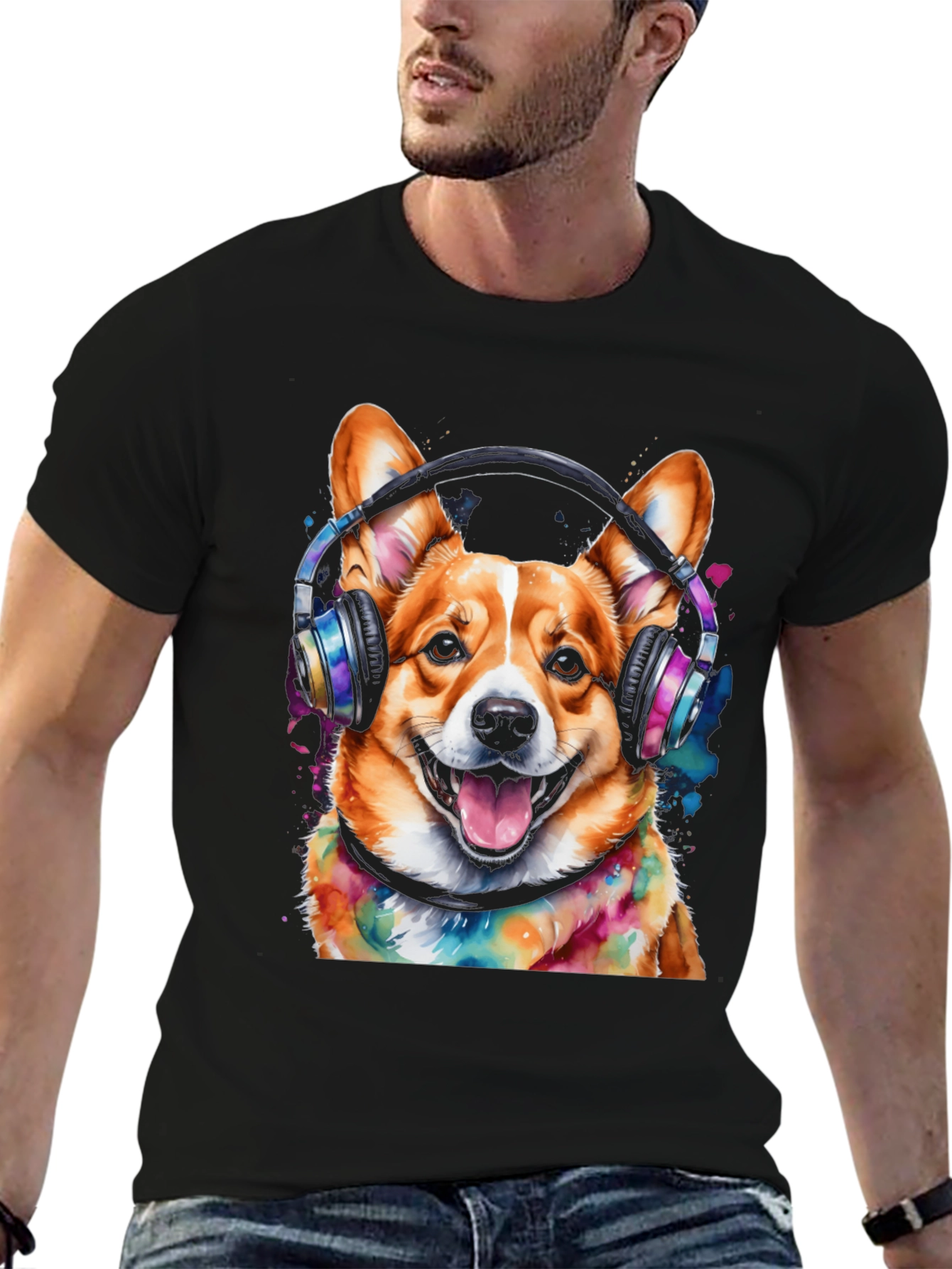 Corgi Headphones Graphic Tee