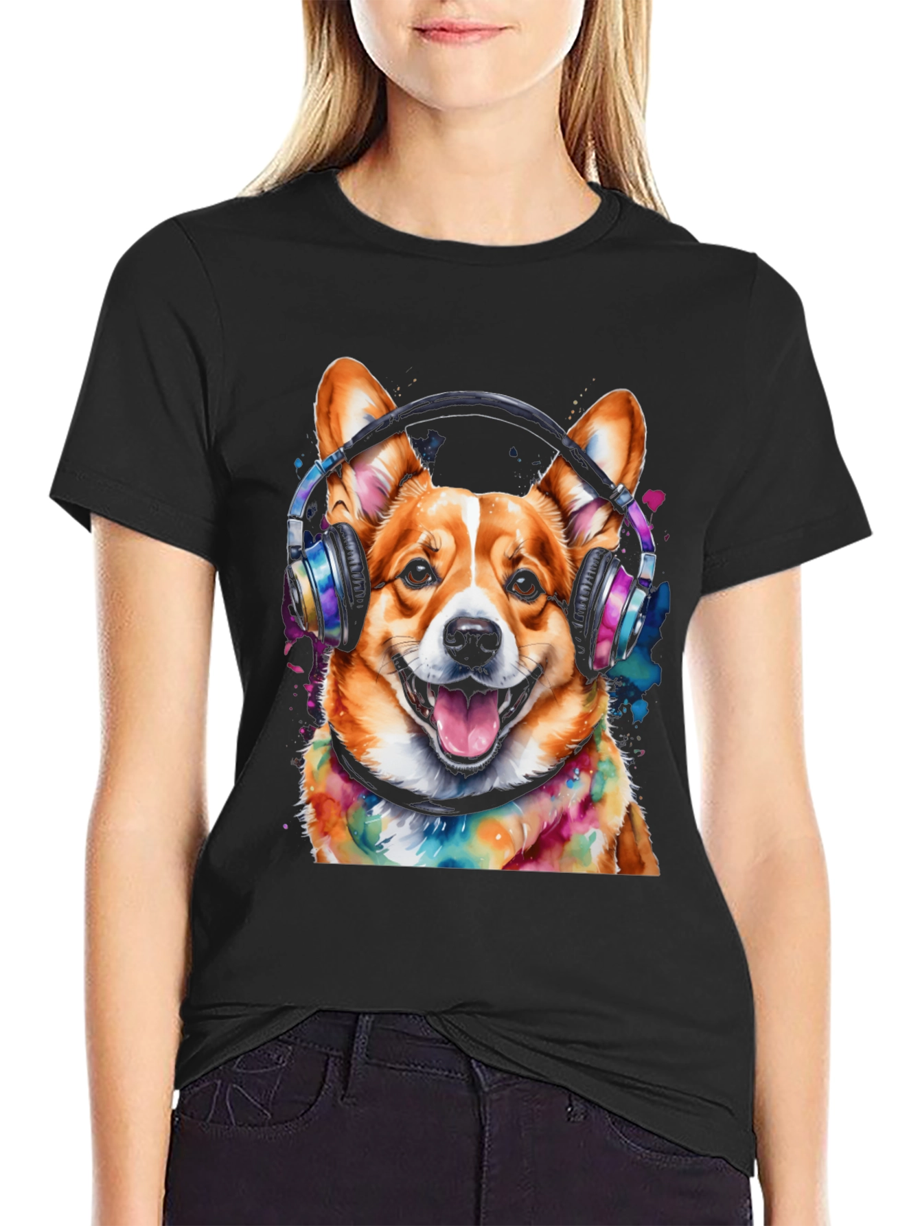 Corgi Headphones Graphic Tee