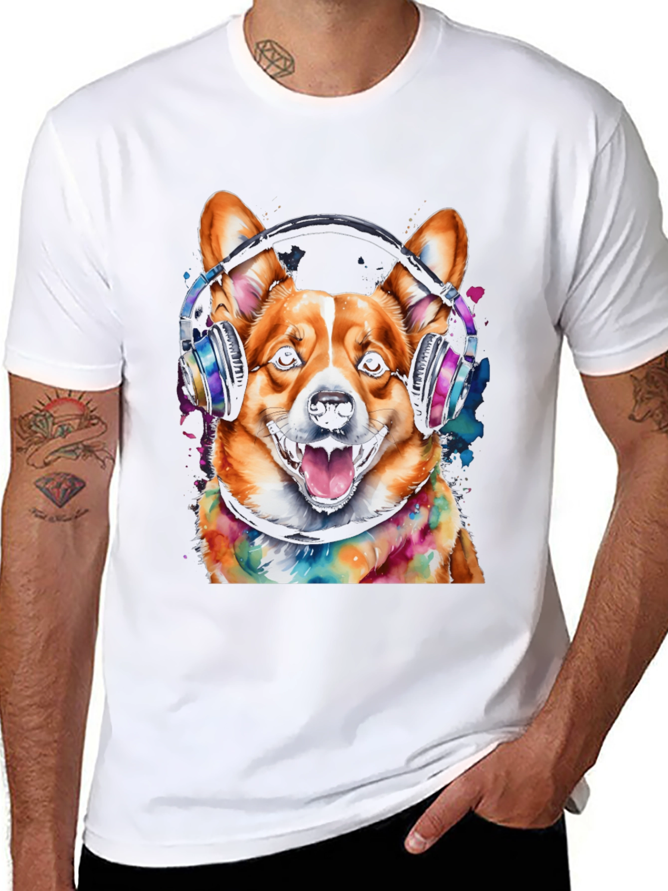 Corgi Headphones Graphic Tee