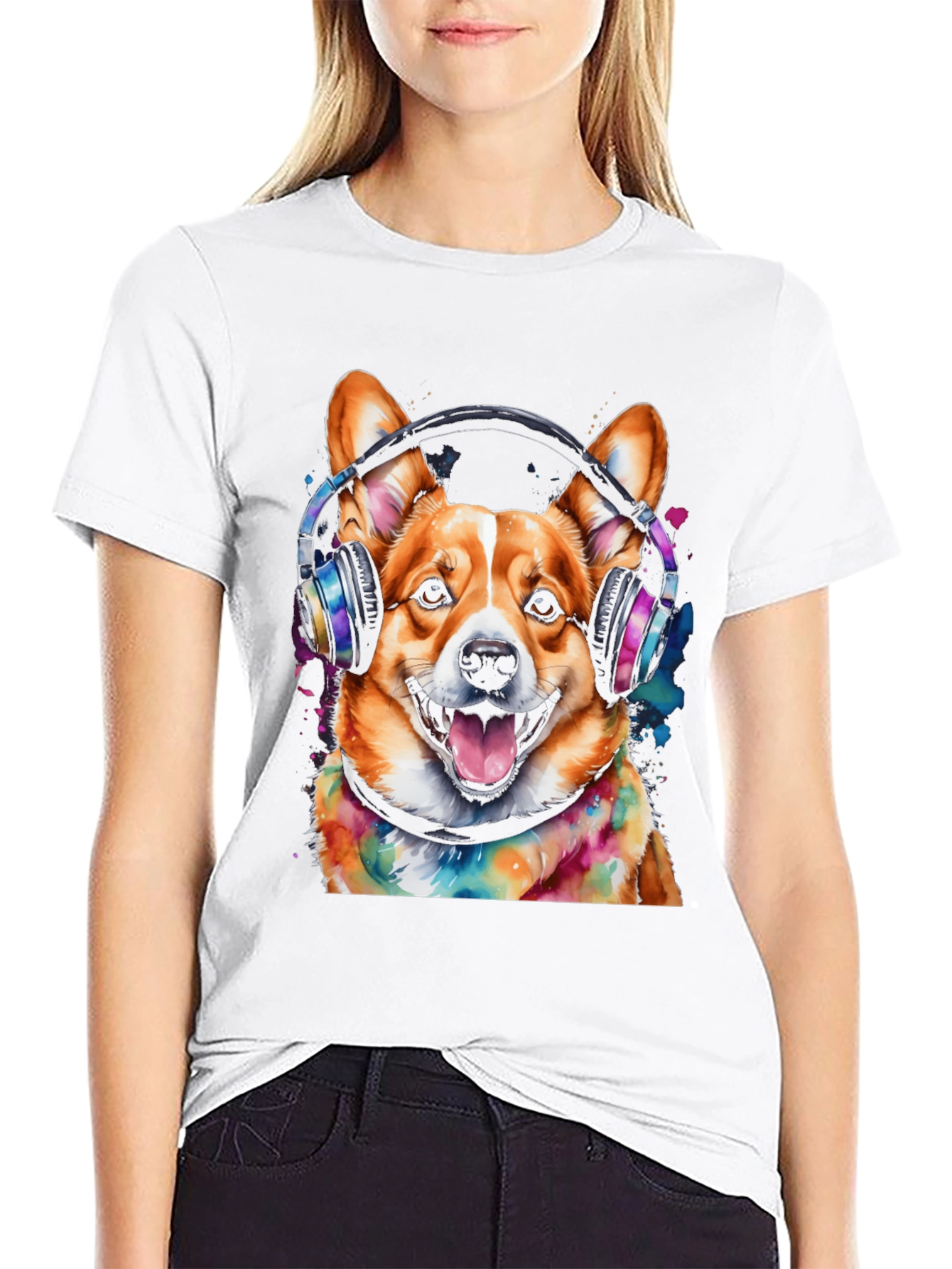 Corgi Headphones Graphic Tee