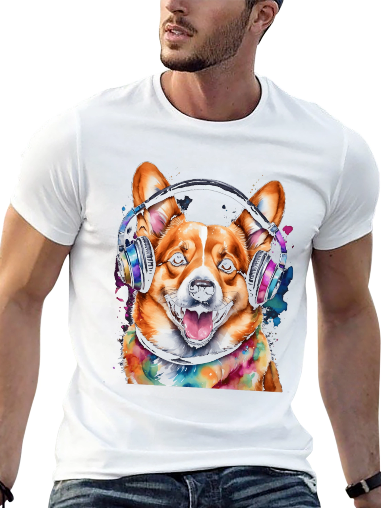 Corgi Headphones Graphic Tee