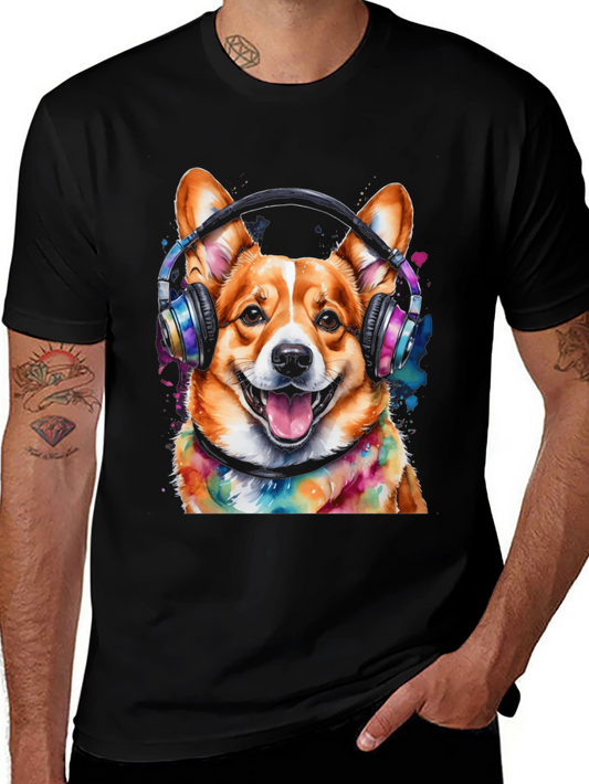 Corgi Headphones Graphic Tee