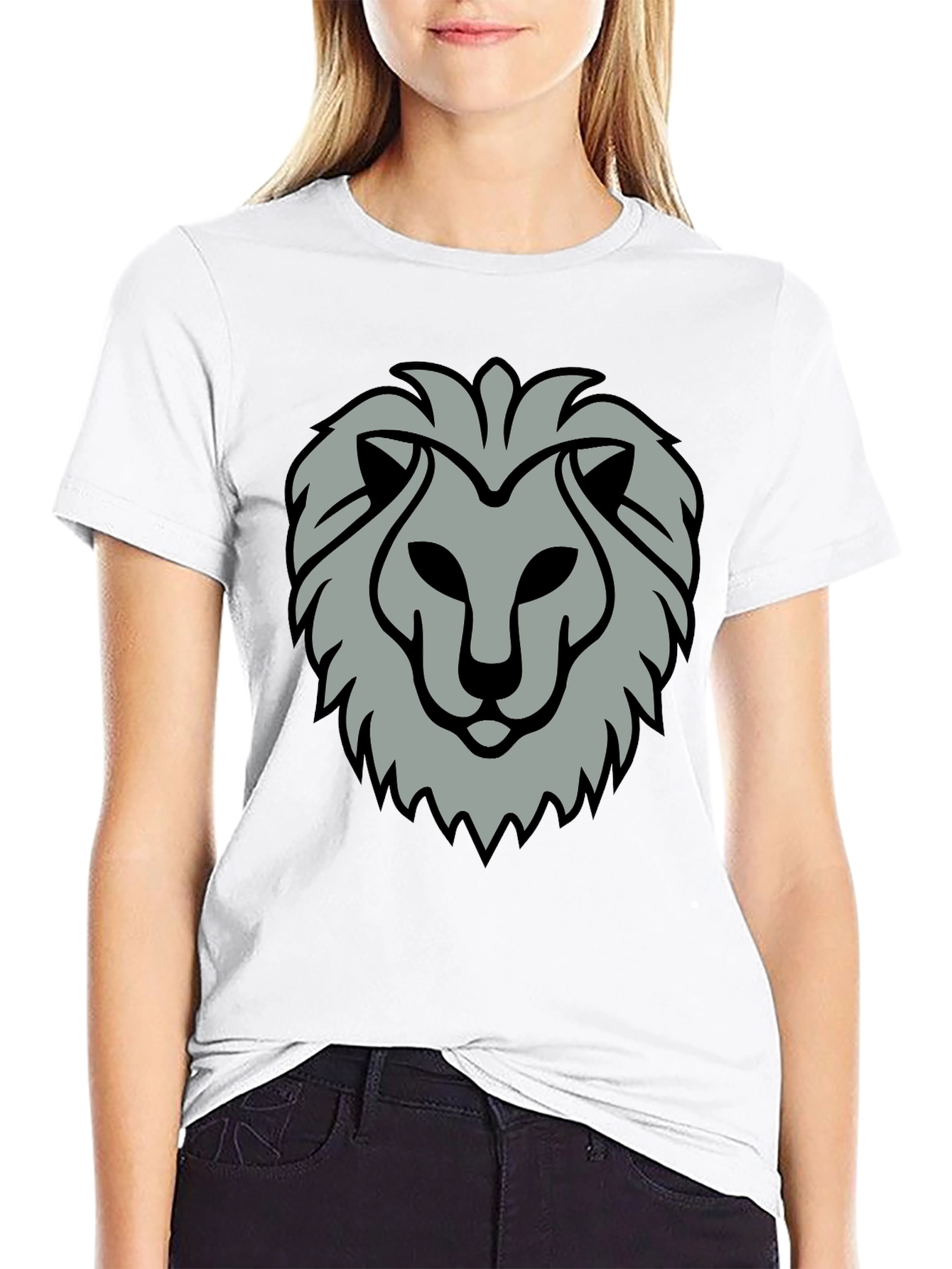 Lion Head Graphic Print Black T-Shirt