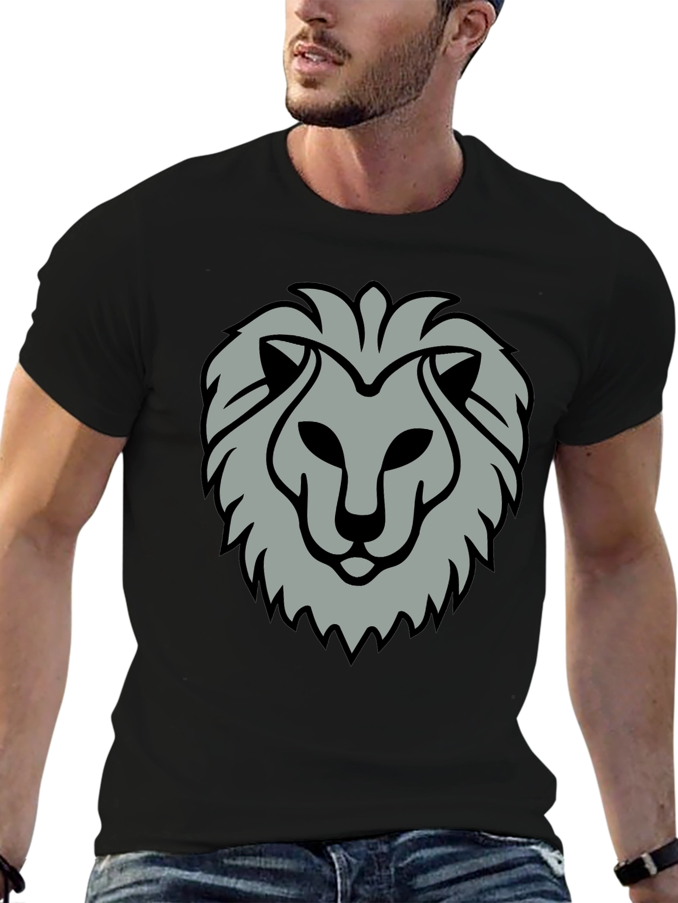 Lion Head Graphic Print Black T-Shirt