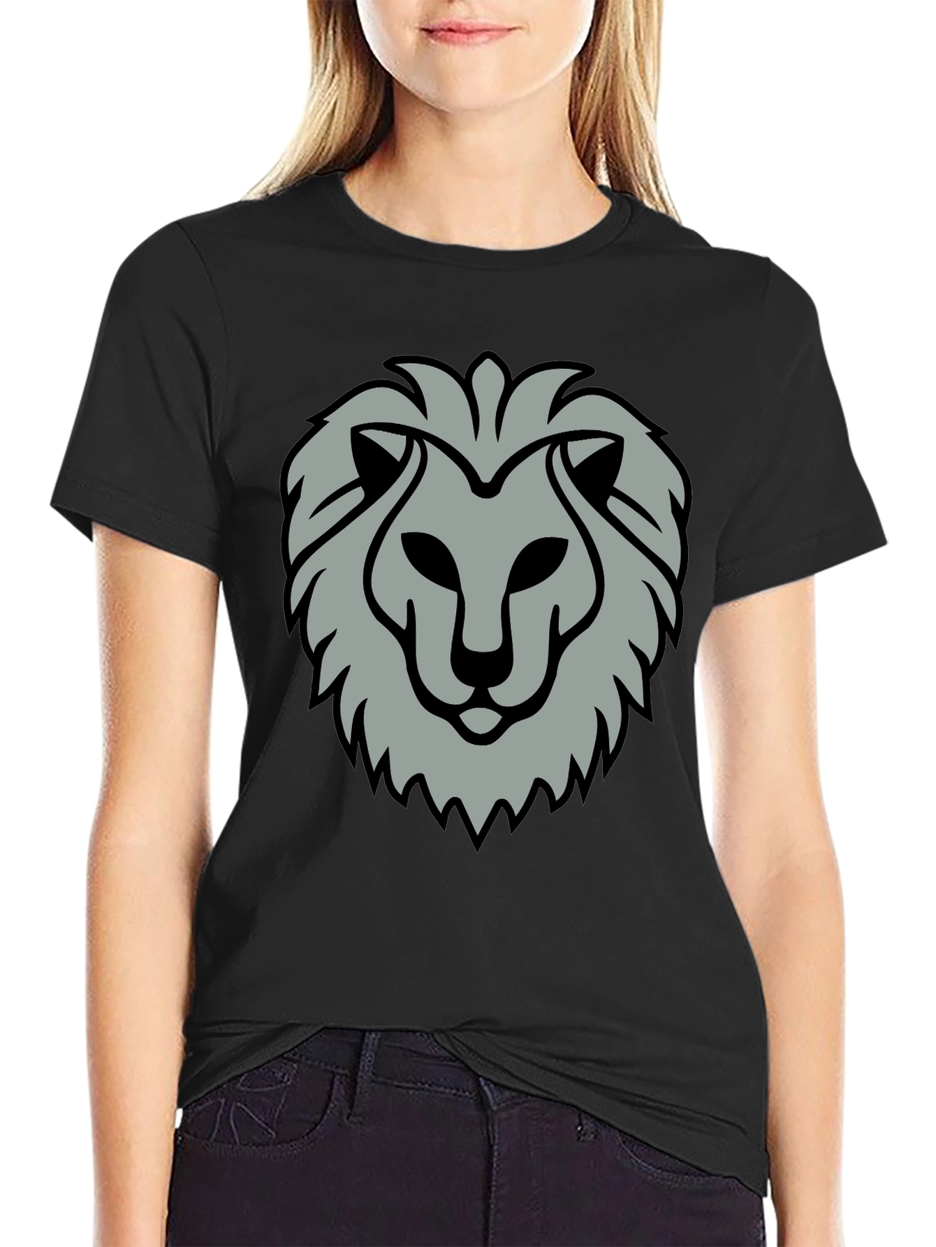 Lion Head Graphic Print Black T-Shirt
