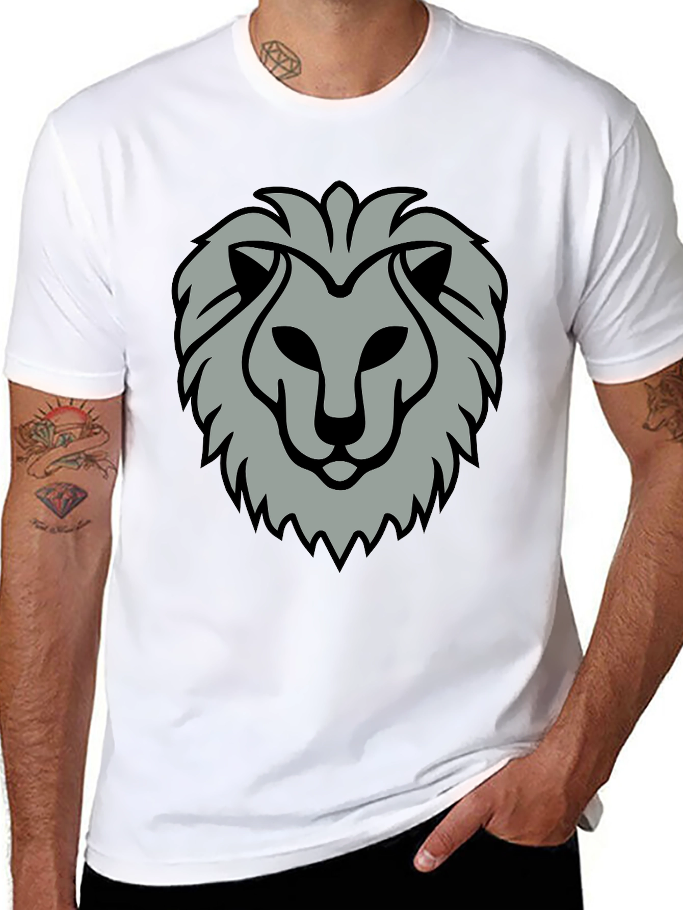 Lion Head Graphic Print Black T-Shirt