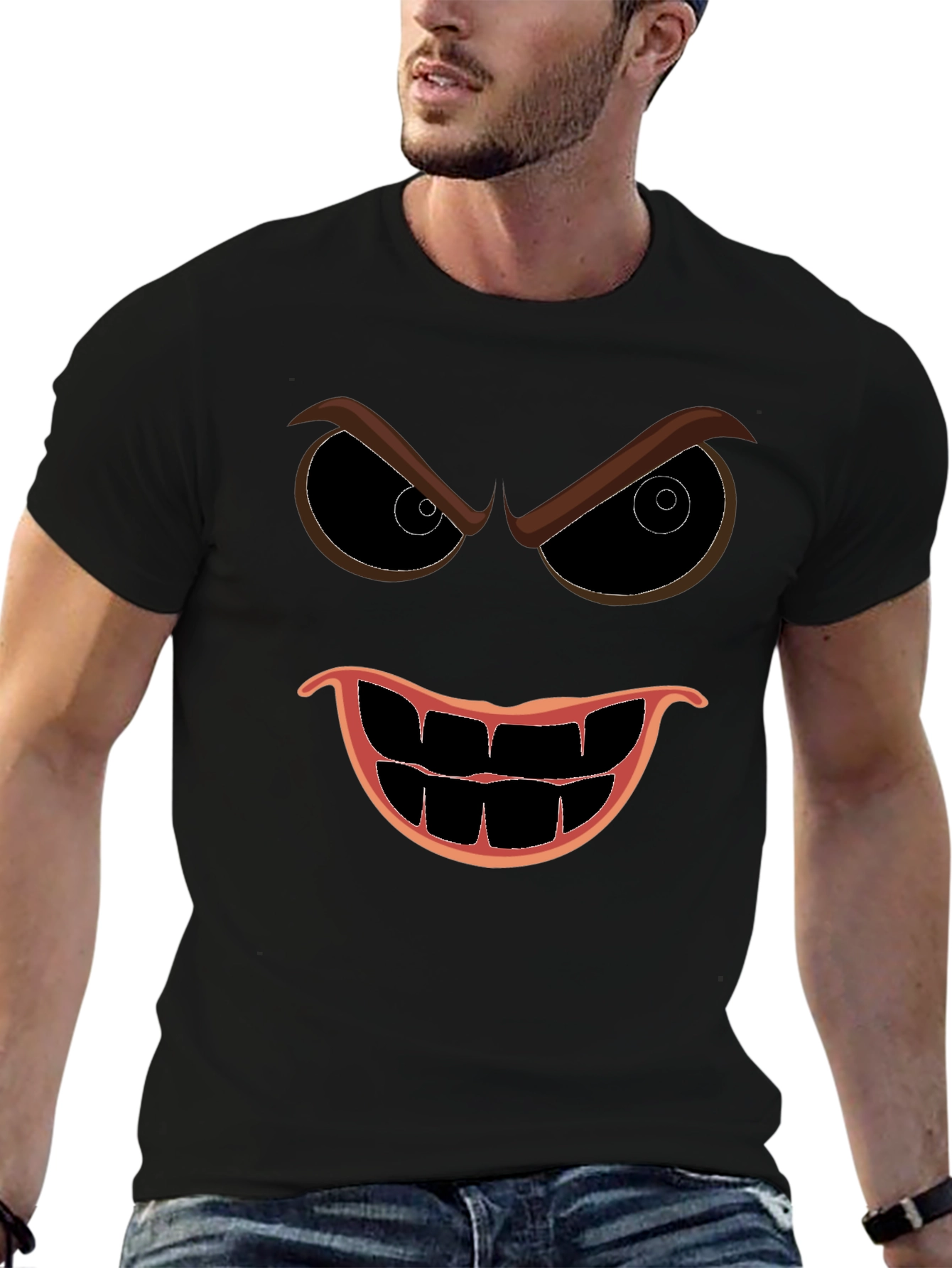 Mens Black Evil Face Graphic T-Shirt