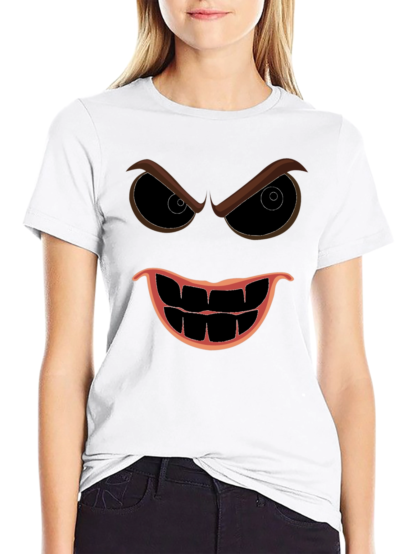 Mens Black Evil Face Graphic T-Shirt