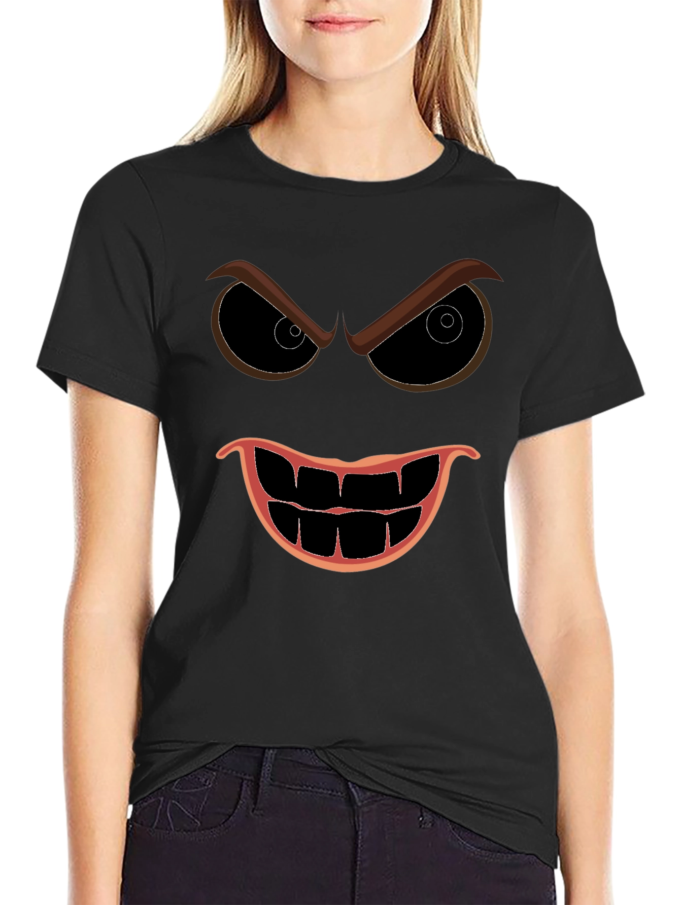 Mens Black Evil Face Graphic T-Shirt
