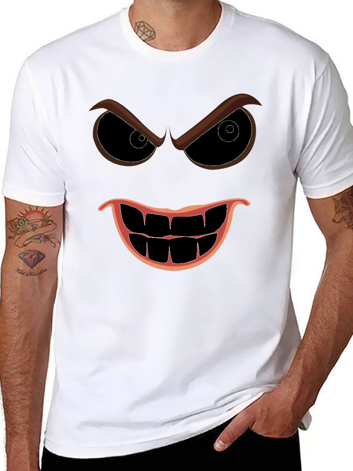 Mens Black Evil Face Graphic T-Shirt