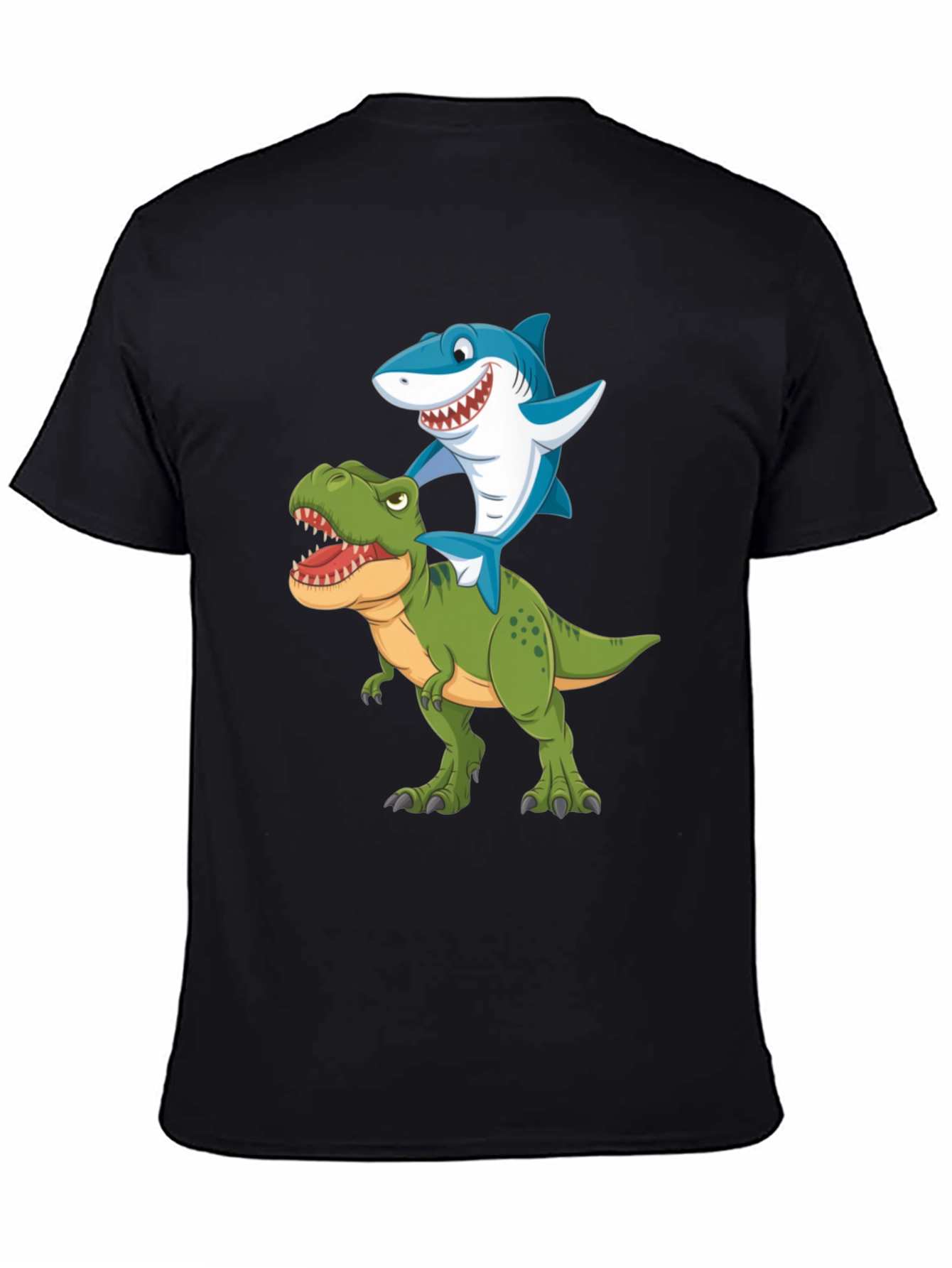 Shark Riding Dinosaur Graphic T-Shirt