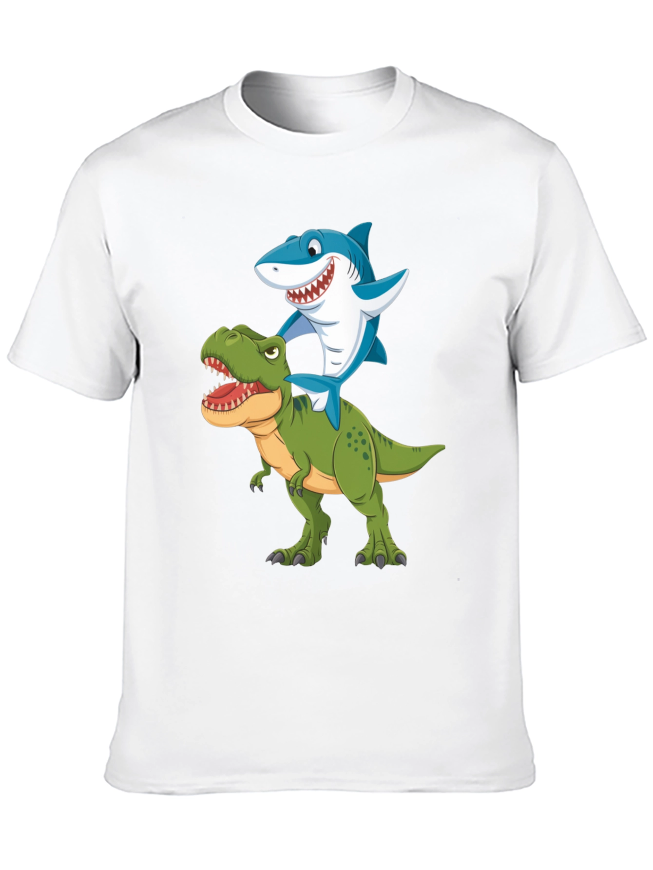 Shark Riding Dinosaur Graphic T-Shirt