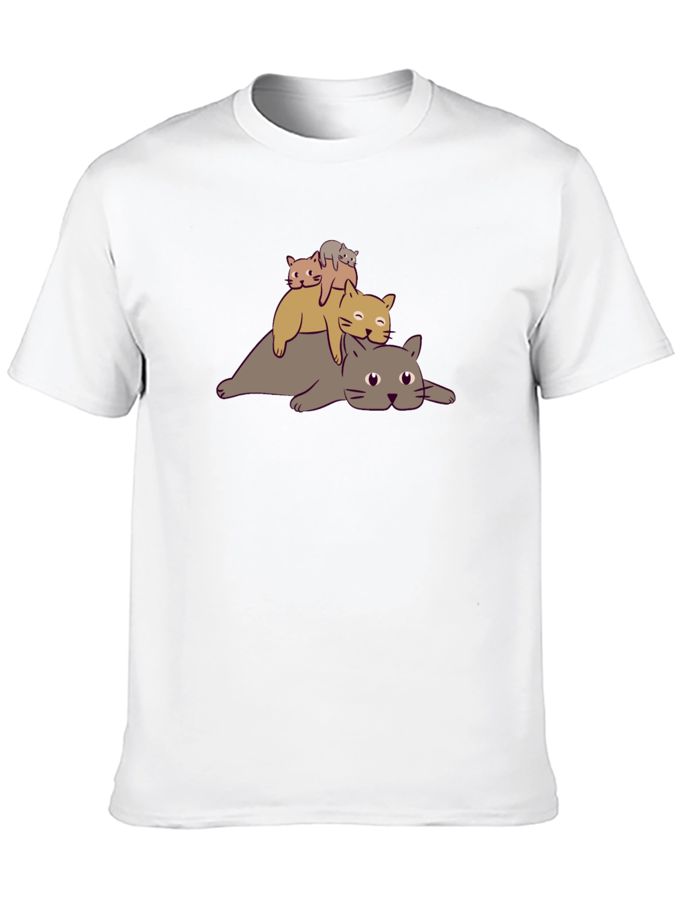 Stacked Cats Graphic Tee - Black Cotton T-Shirt