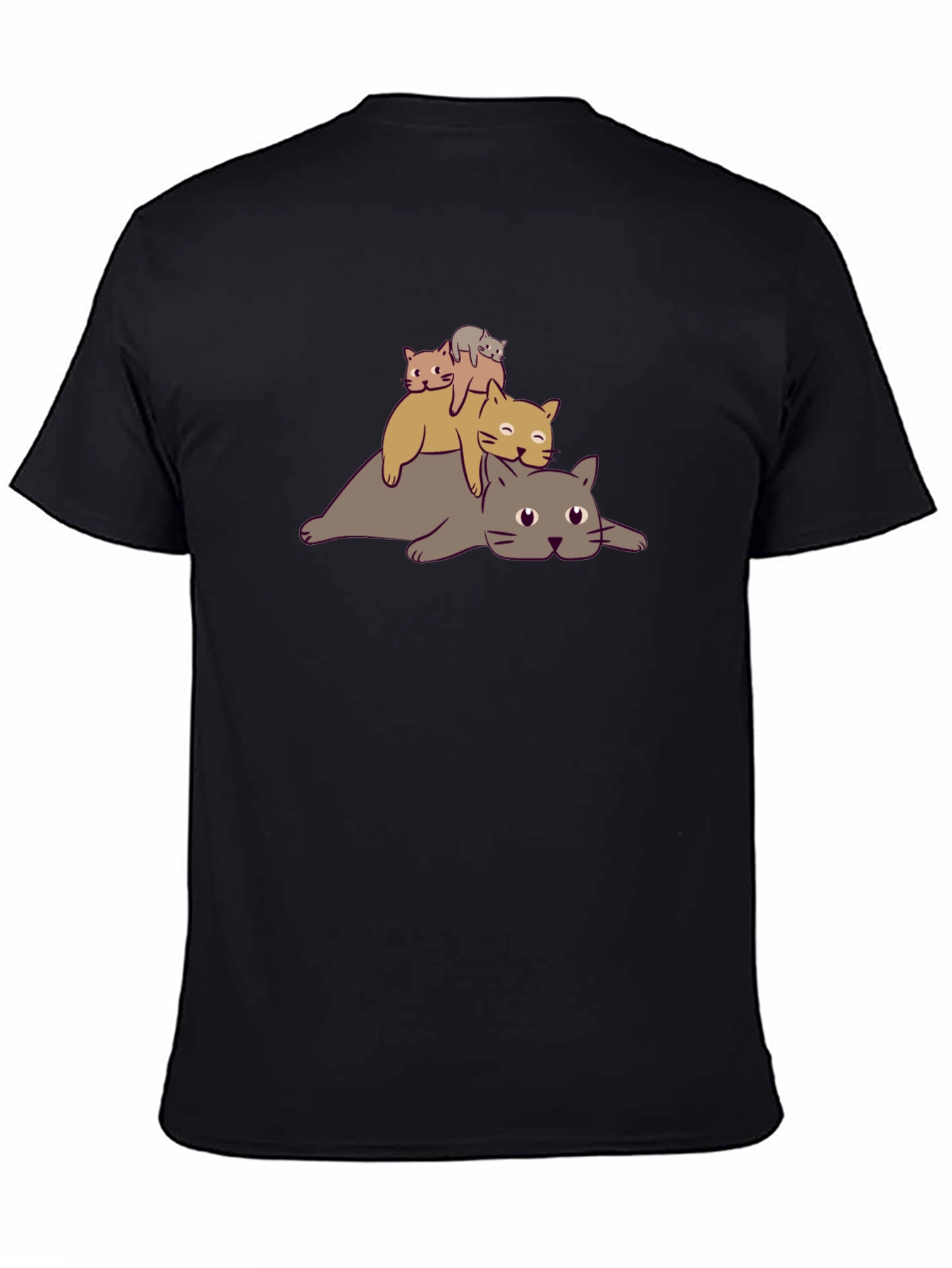 Stacked Cats Graphic Tee - Black Cotton T-Shirt