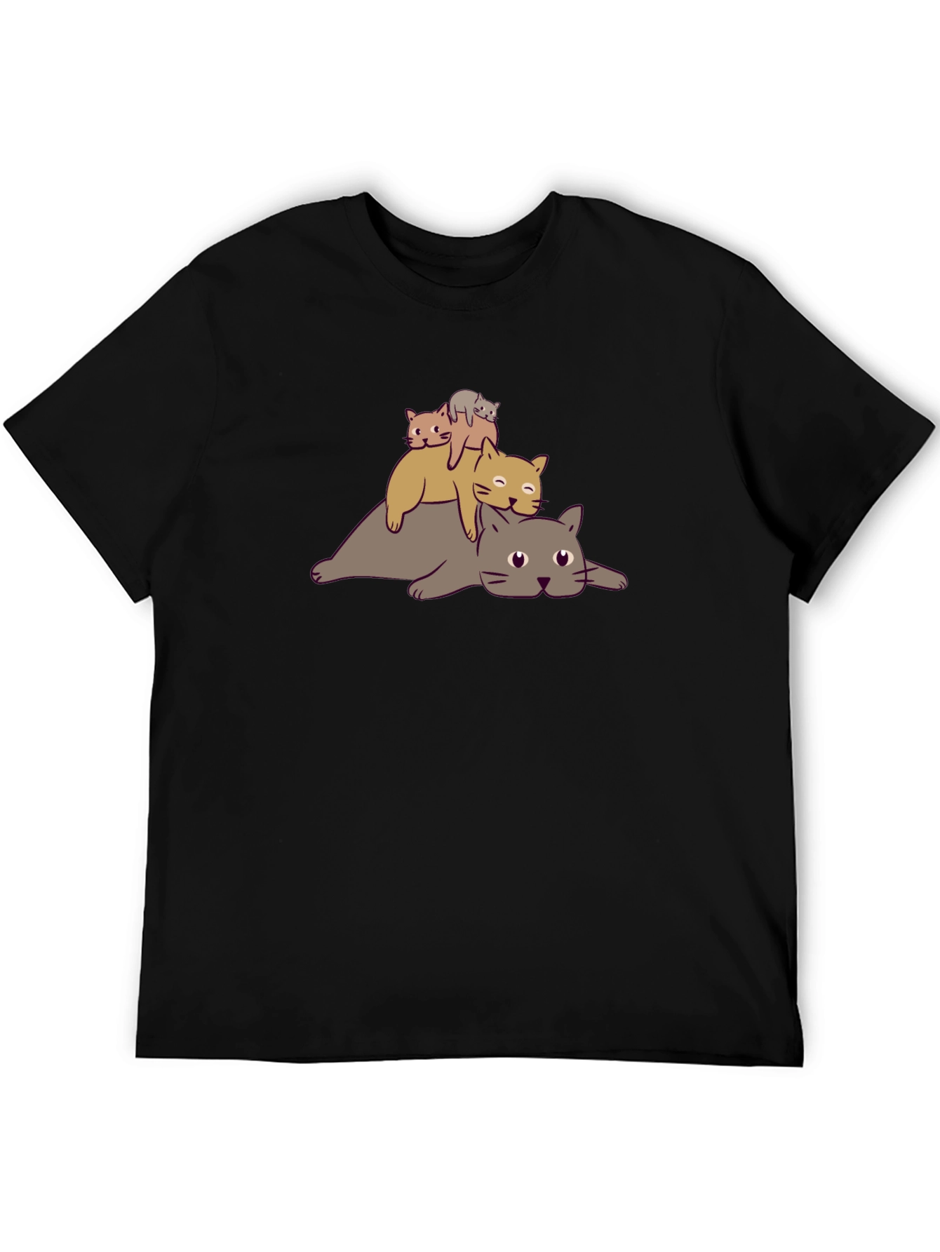 Stacked Cats Graphic Tee - Black Cotton T-Shirt