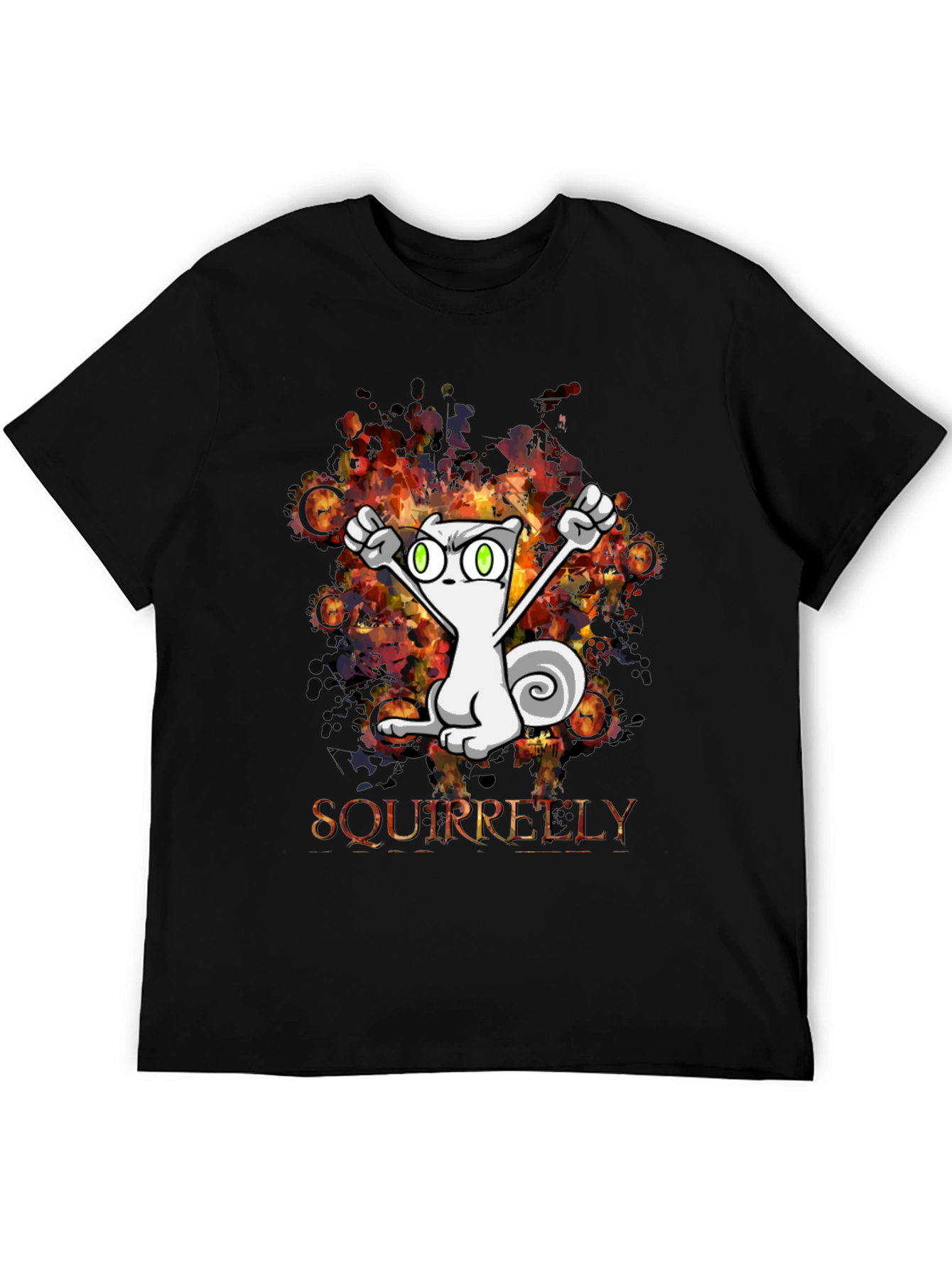 Squirrelly Cartoon Graphic Black T-Shirt