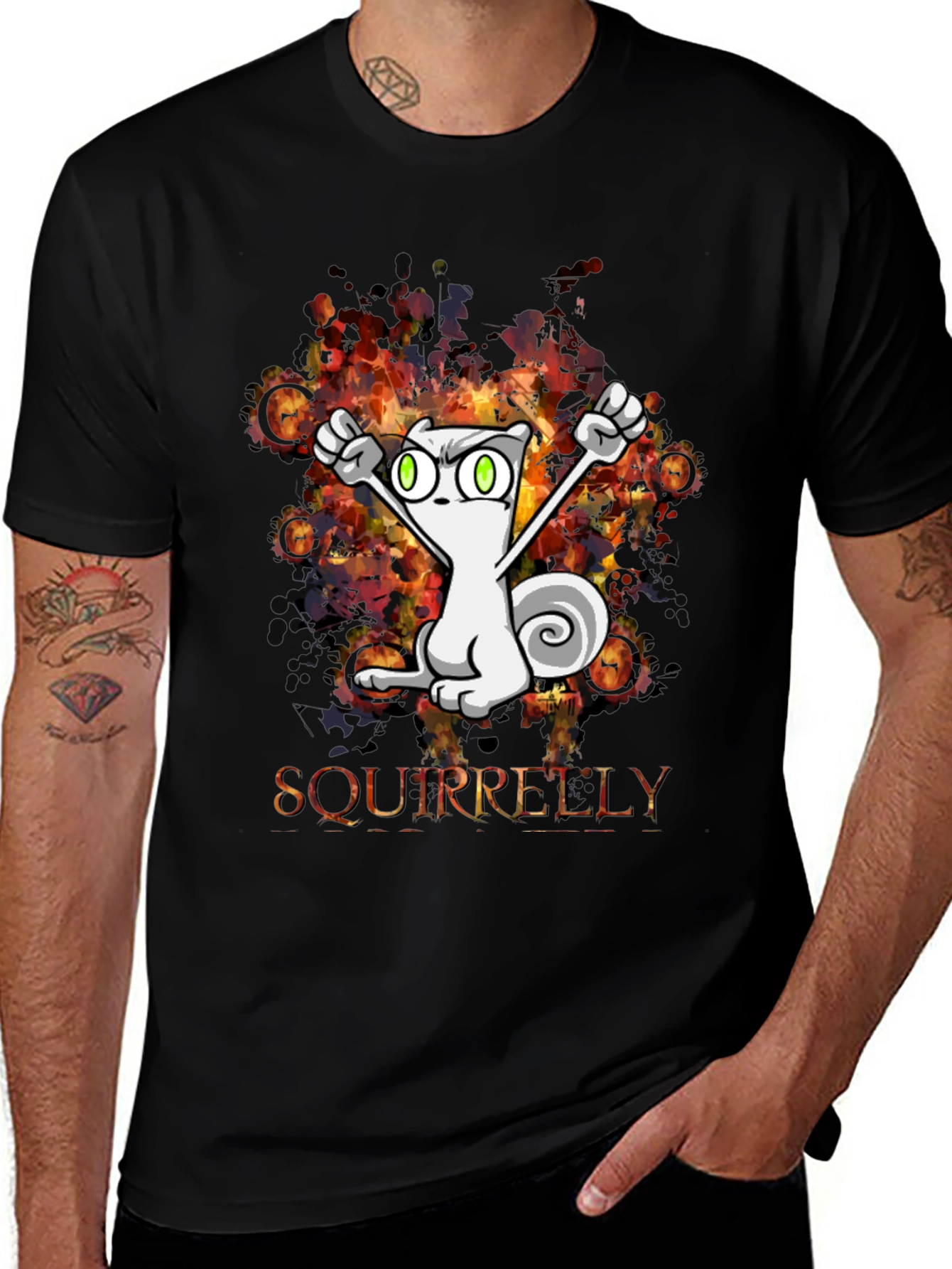 Squirrelly Cartoon Graphic Black T-Shirt
