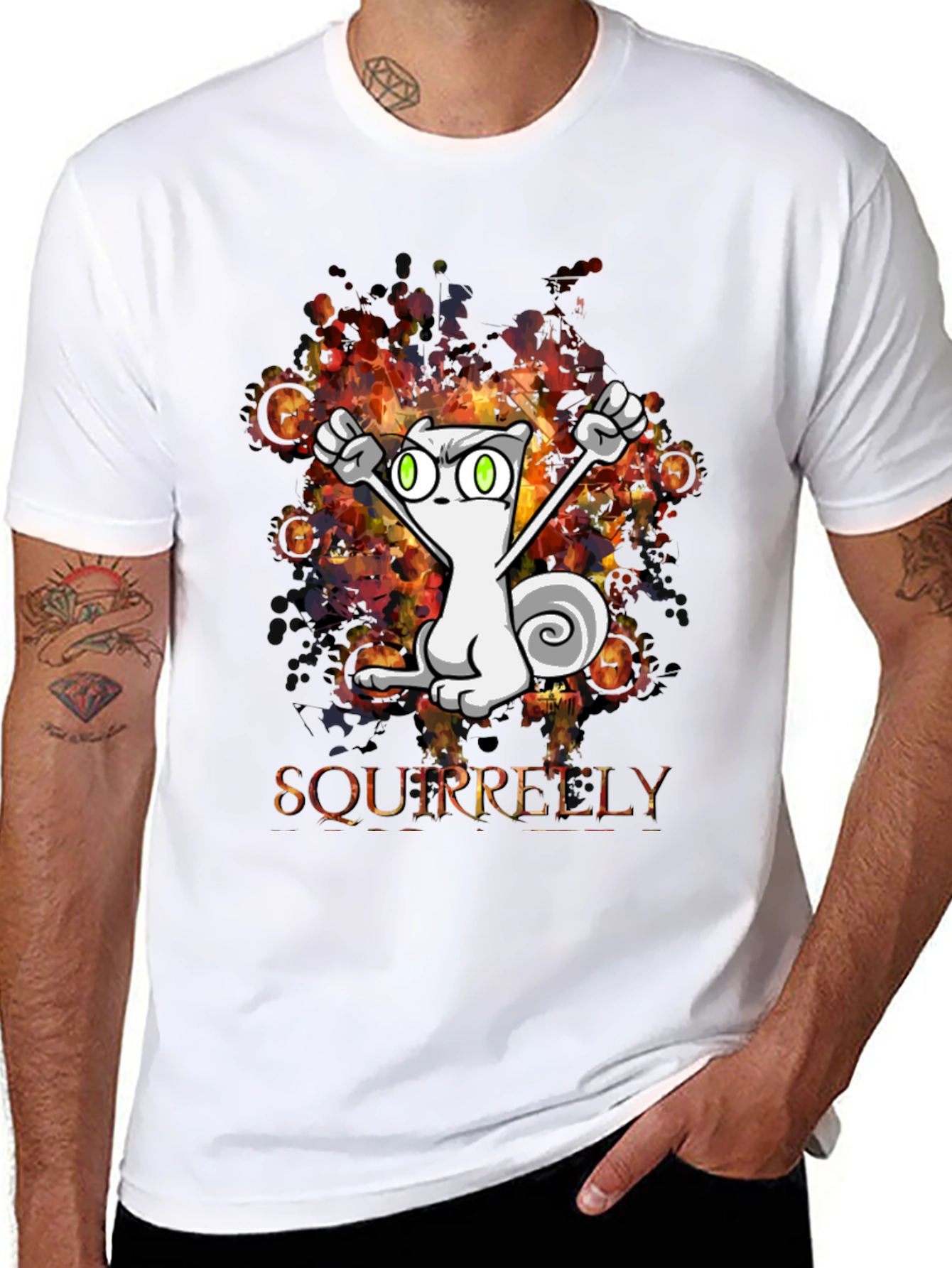 Squirrelly Cartoon Graphic Black T-Shirt
