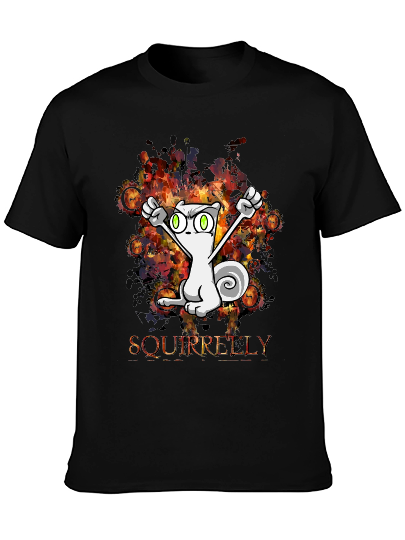 Squirrelly Cartoon Graphic Black T-Shirt