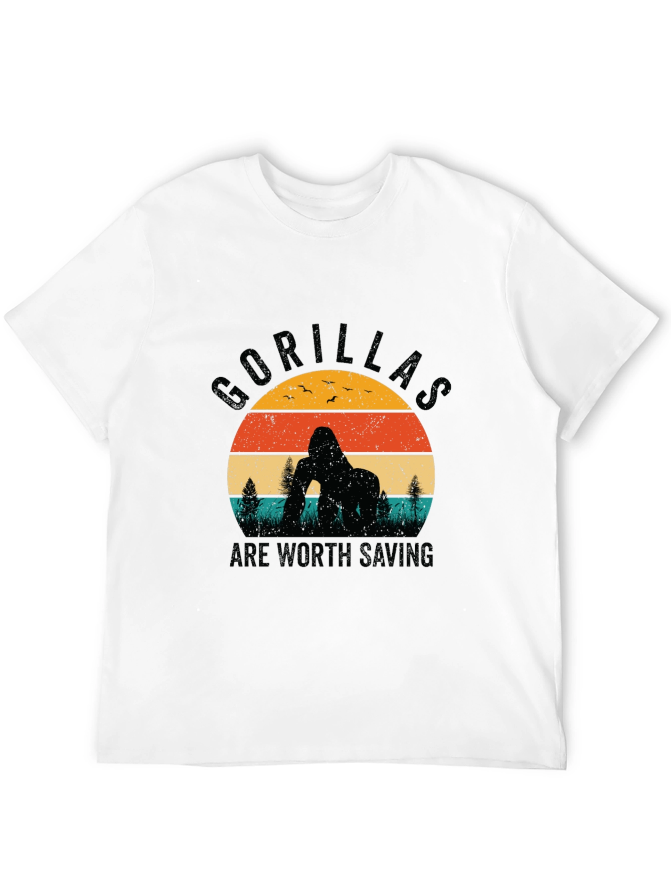 Gorilla Conservation T-Shirt Retro Sunset Design