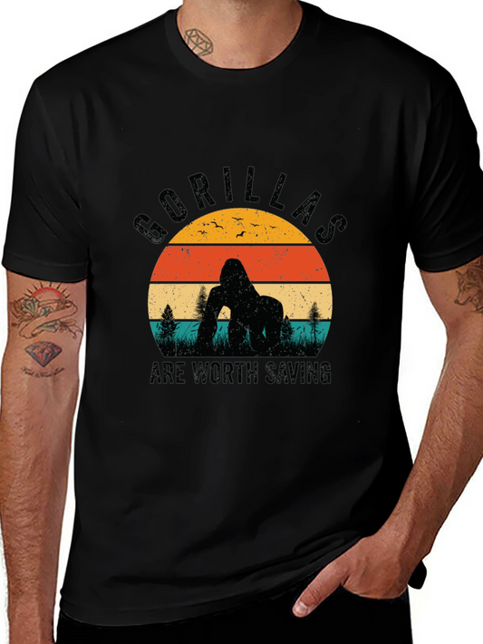 Gorilla Conservation T-Shirt Retro Sunset Design