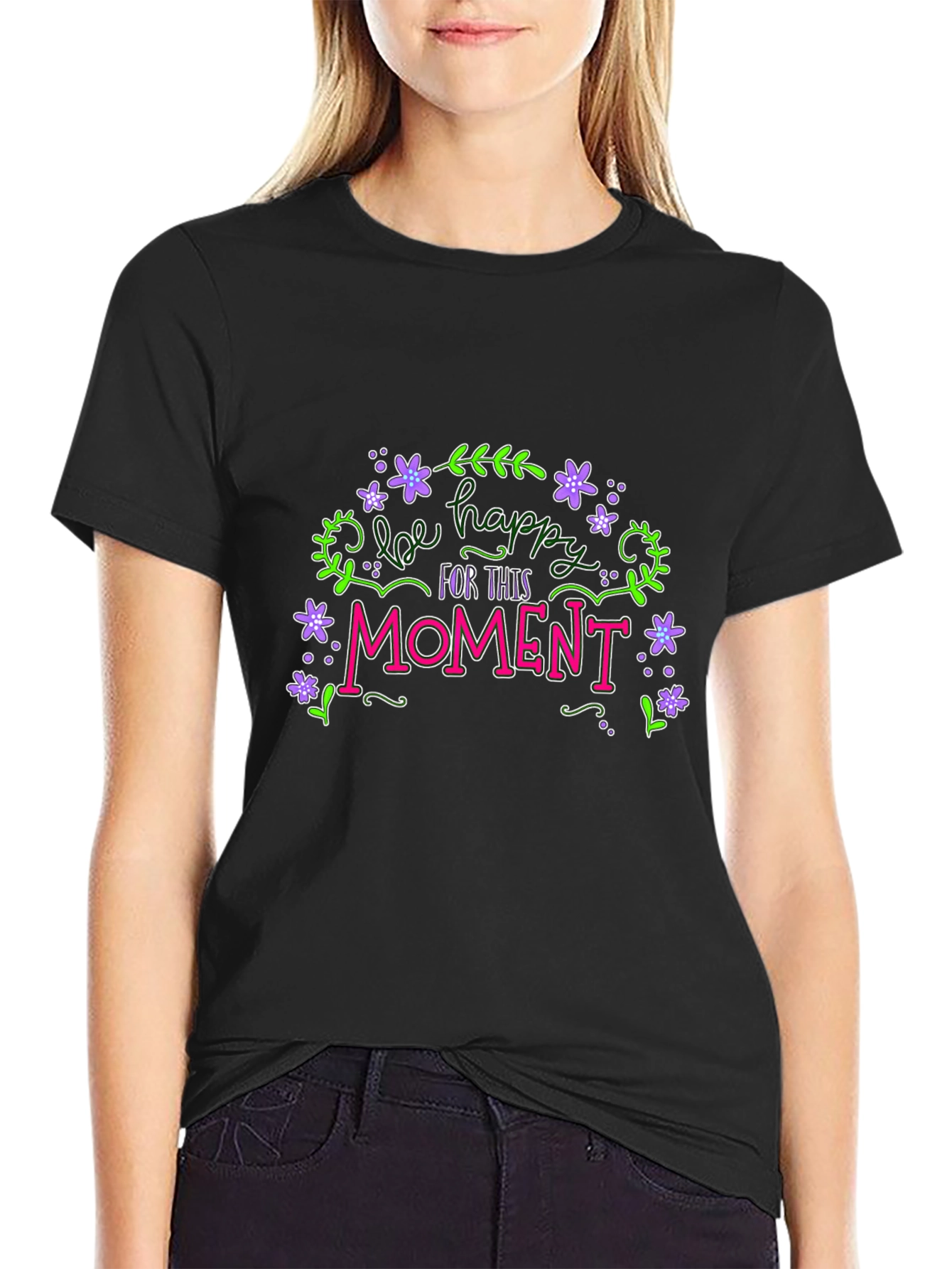 Be Happy T-Shirt - Floral Graphic Tee