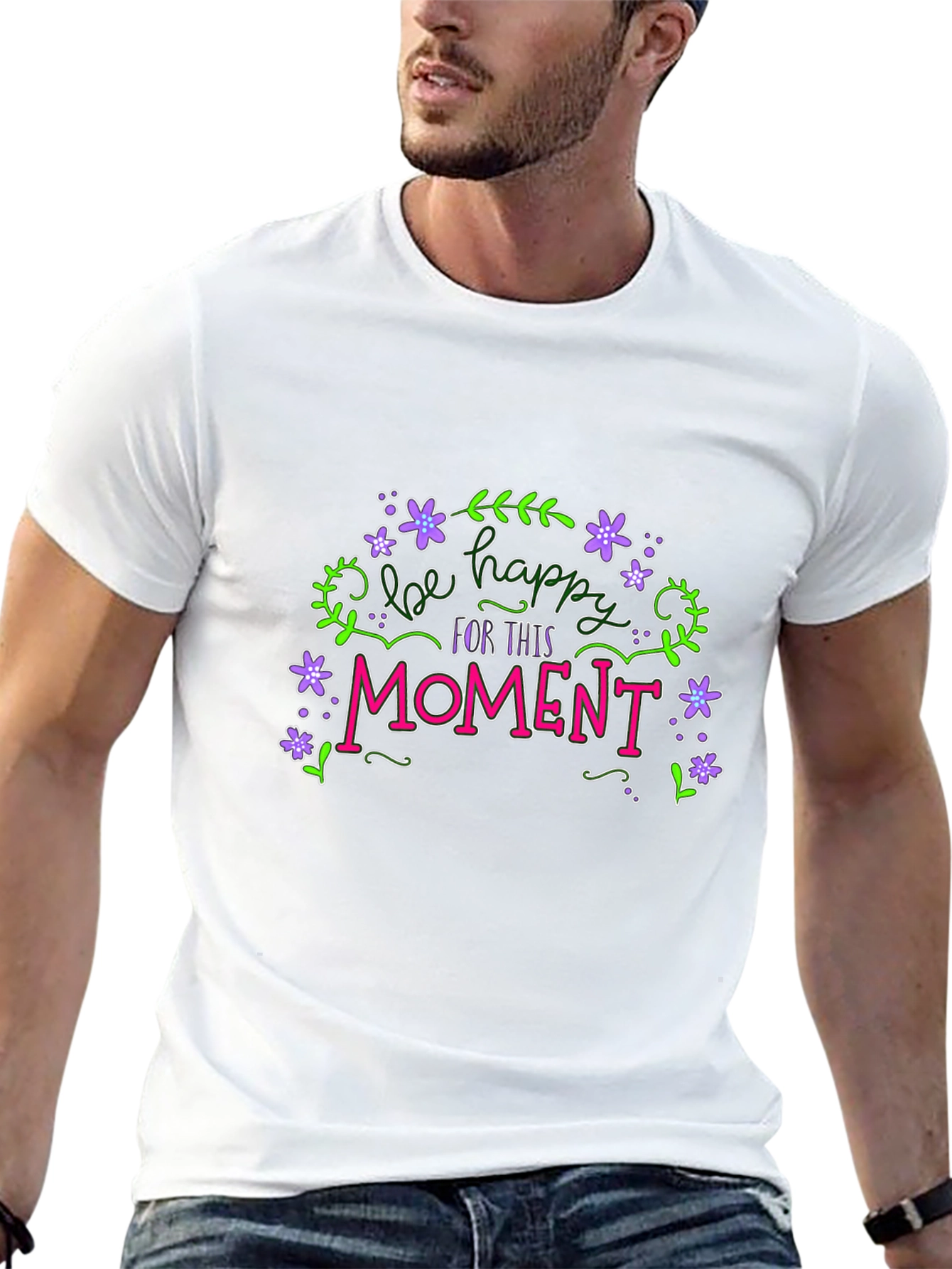 Be Happy T-Shirt - Floral Graphic Tee