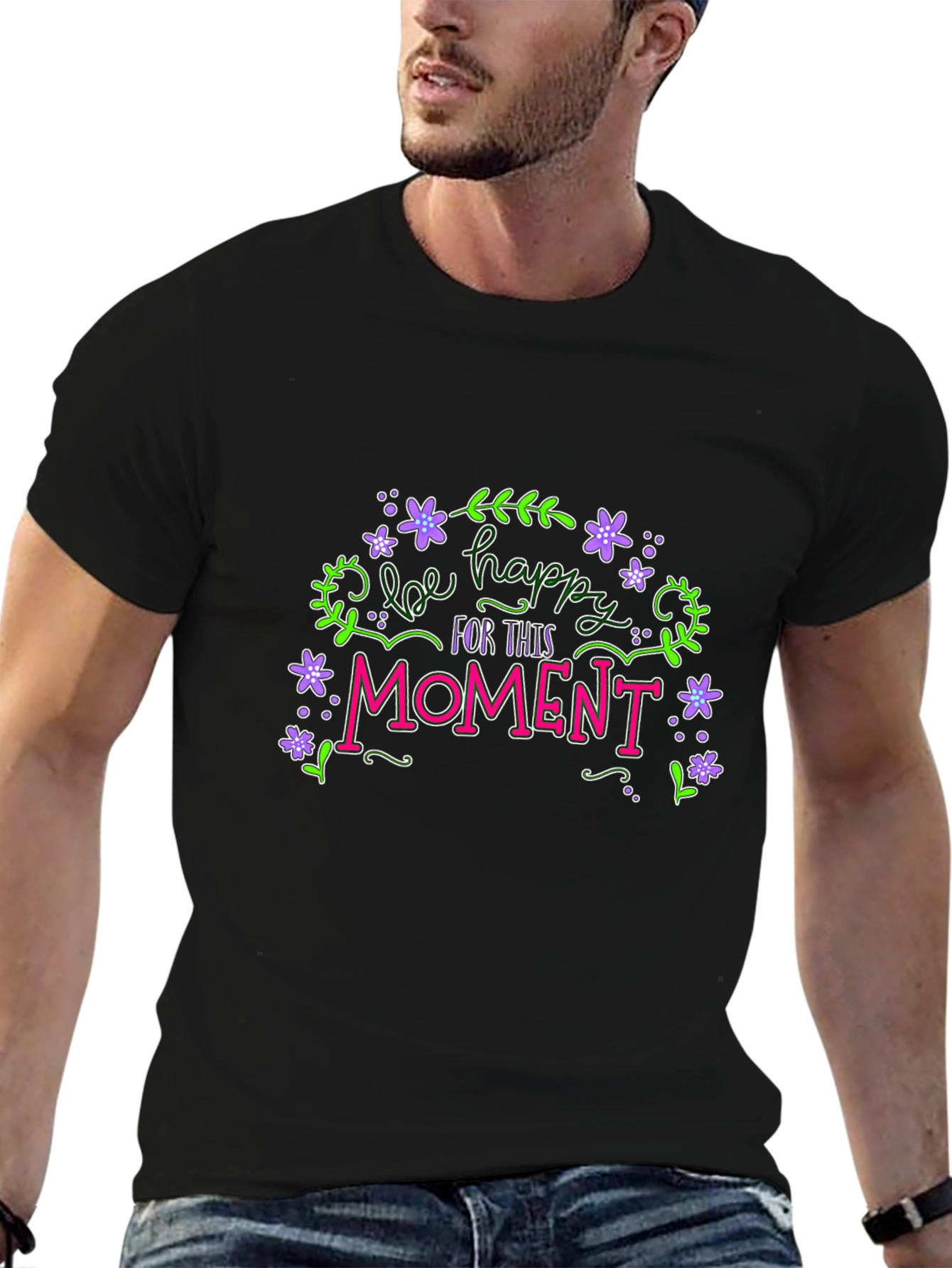 Be Happy T-Shirt - Floral Graphic Tee