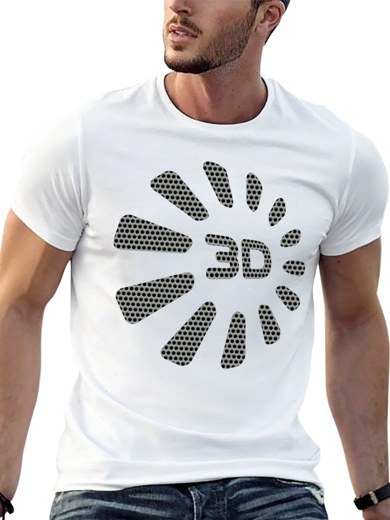 3D Perforated Graphic Black T-Shirt