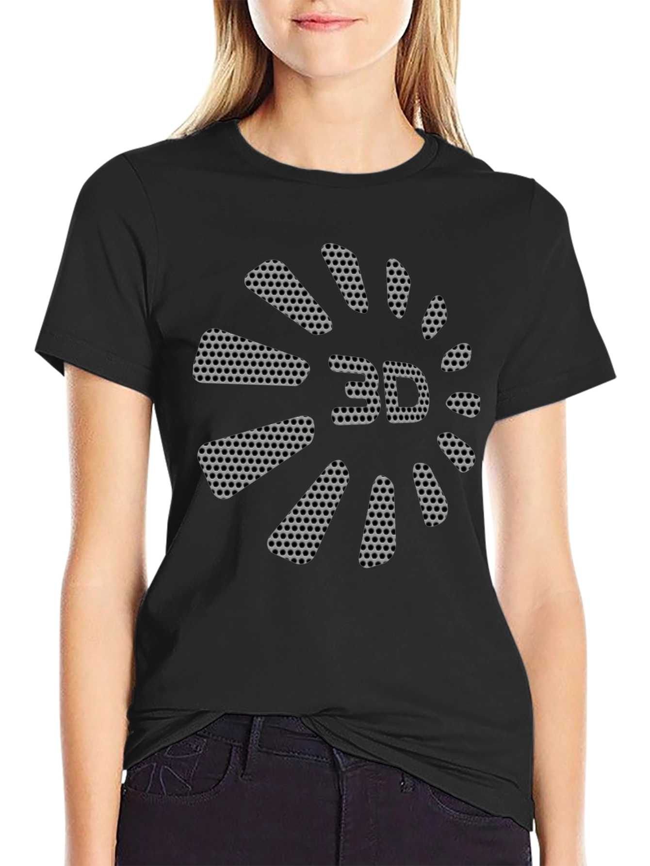 3D Perforated Graphic Black T-Shirt