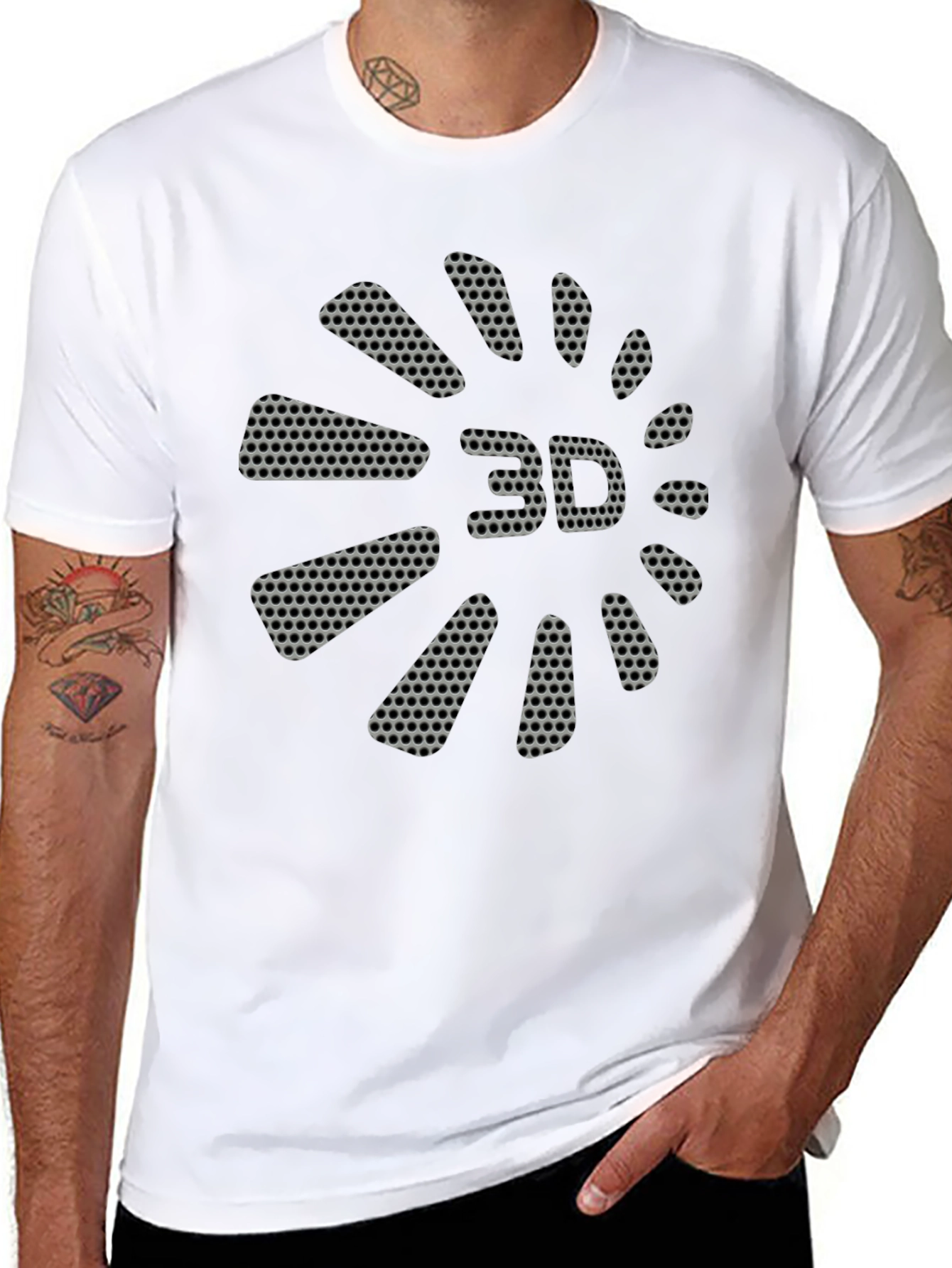3D Perforated Graphic Black T-Shirt