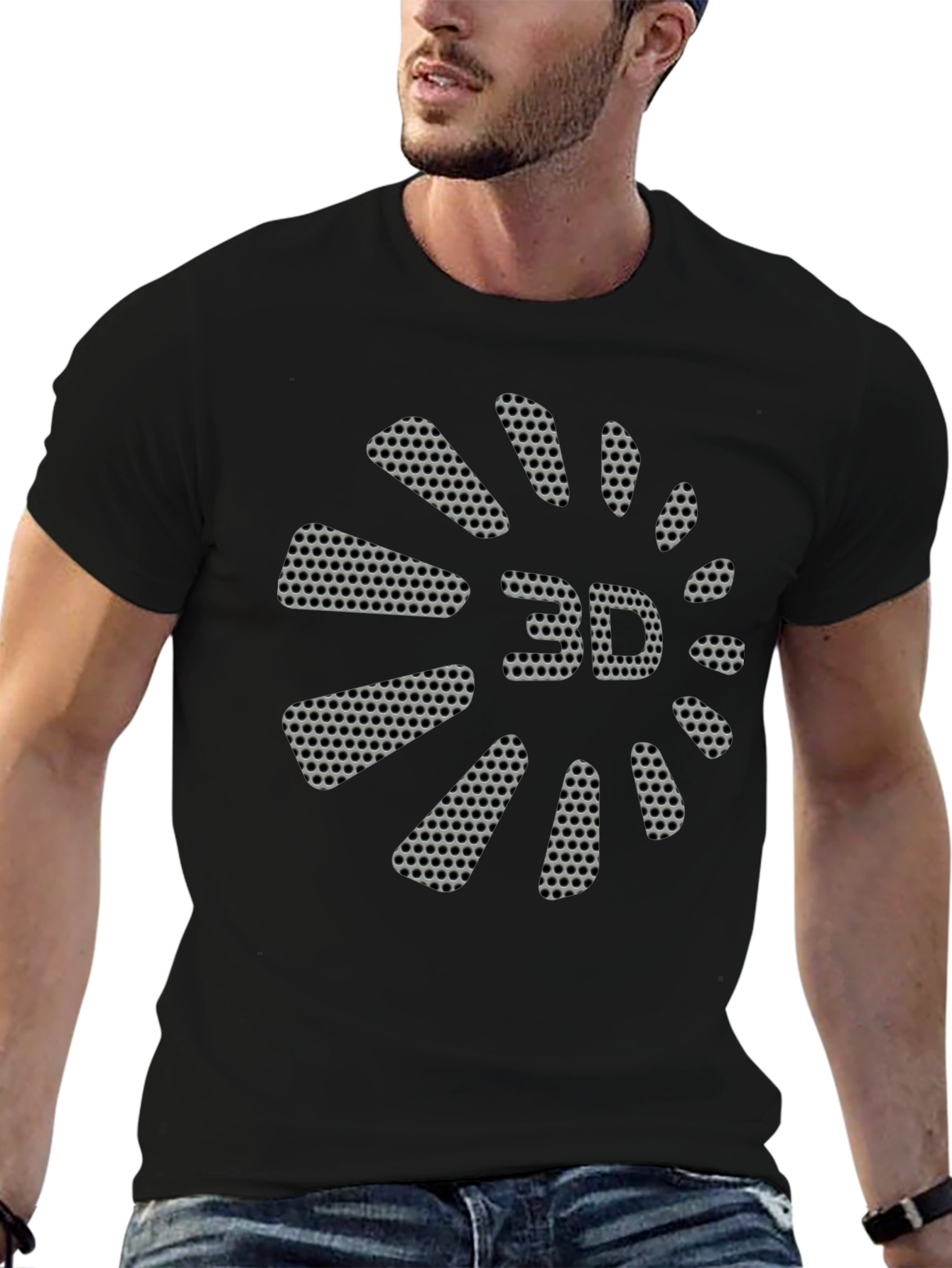 3D Perforated Graphic Black T-Shirt