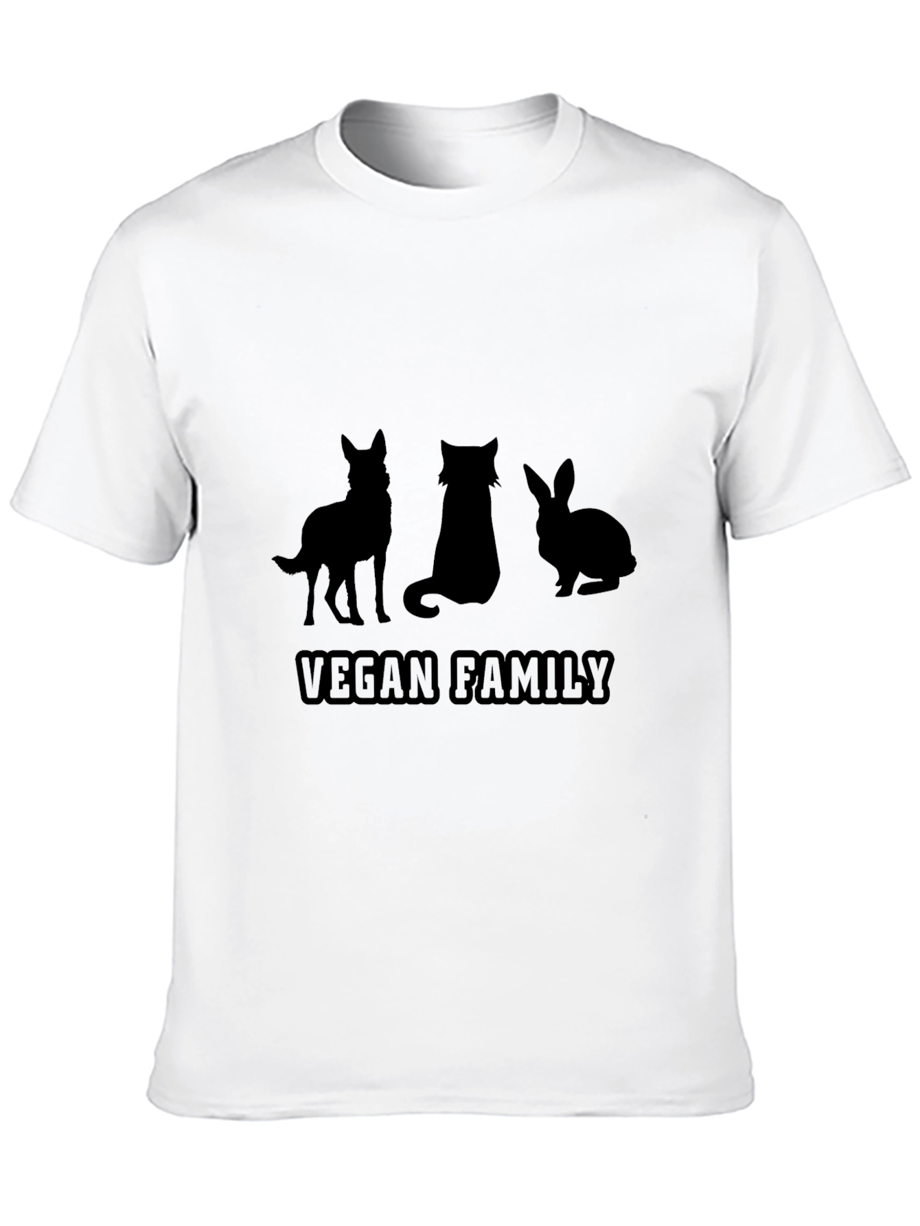Vegan Family T-Shirt: Dog Cat Rabbit Silhouette Design