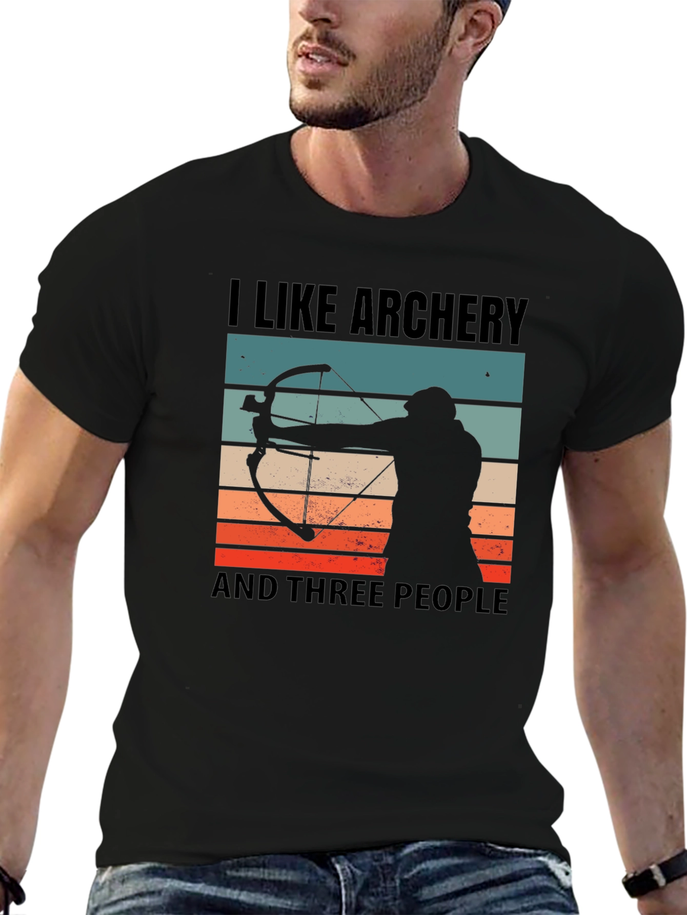 I Like Archery and Three People Black T-Shirt
