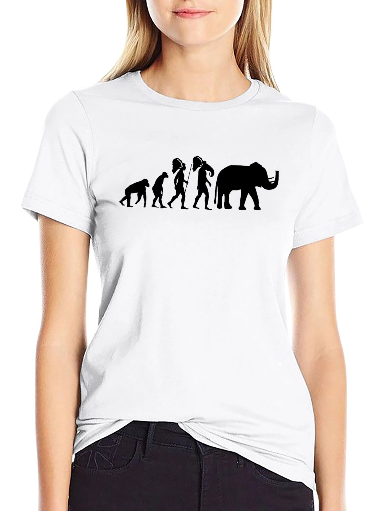 Evolution of Man & Elephant Black Graphic Tee