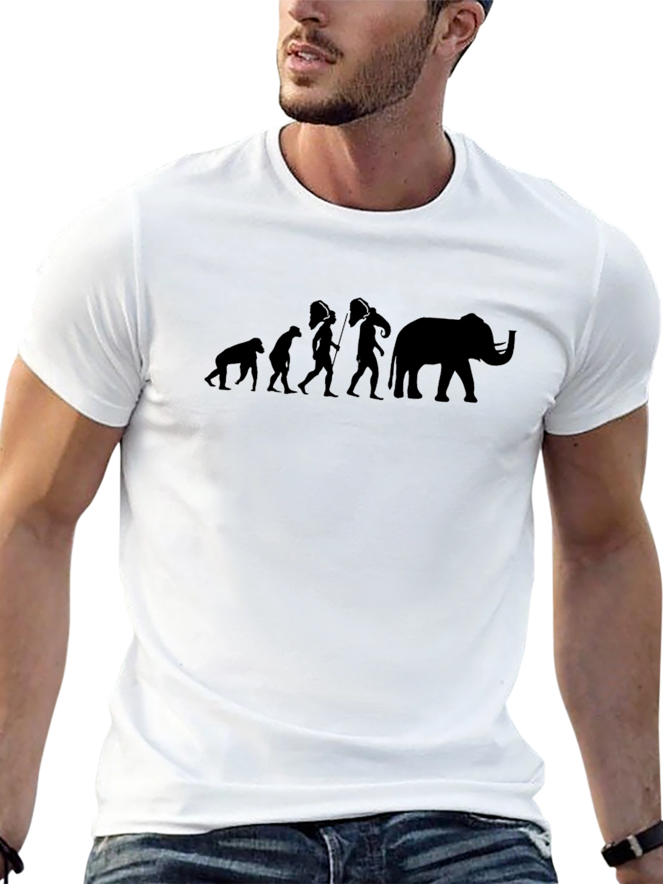 Evolution of Man & Elephant Black Graphic Tee