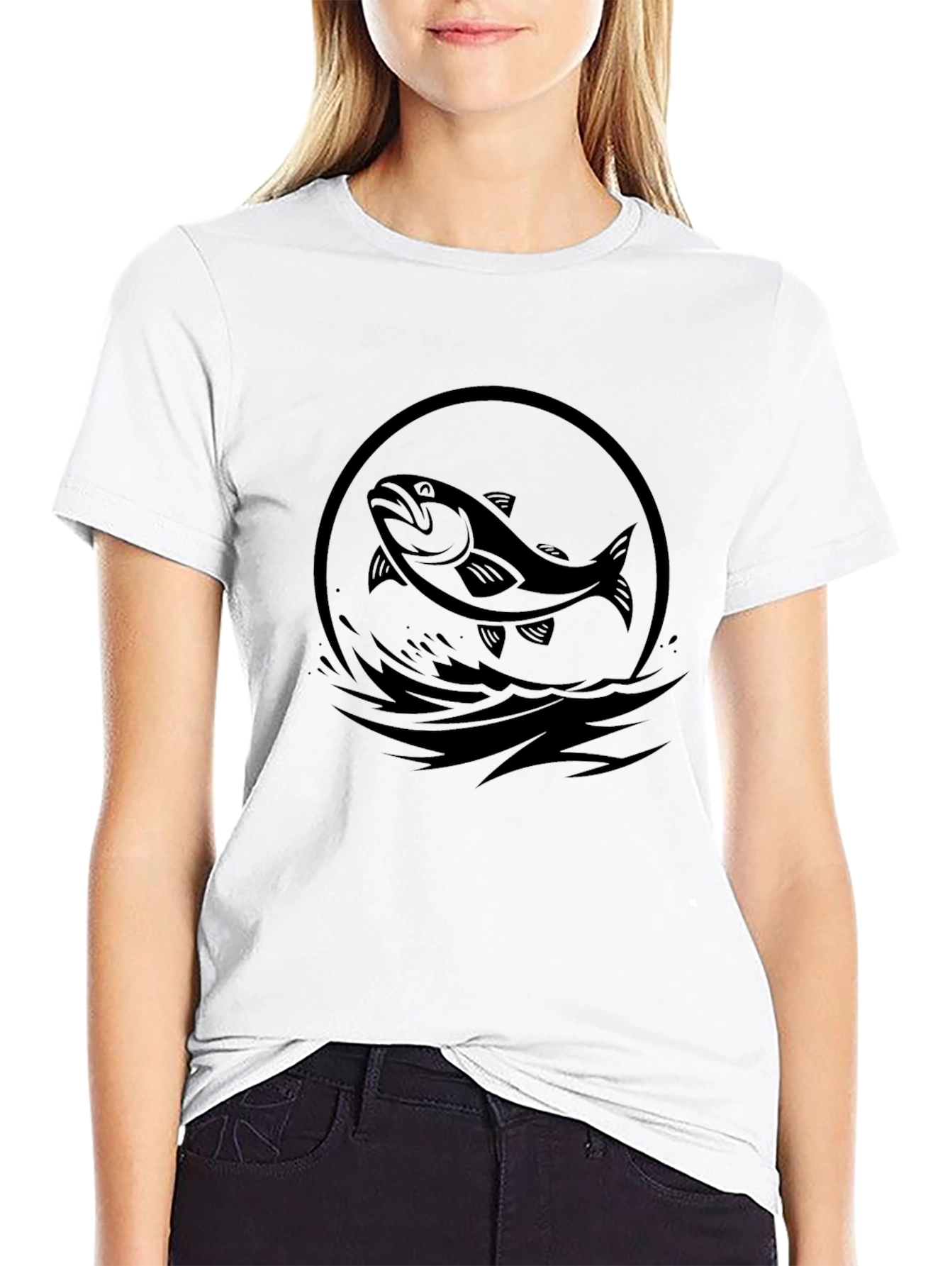 Black T-Shirt with Fish Circle Graphic