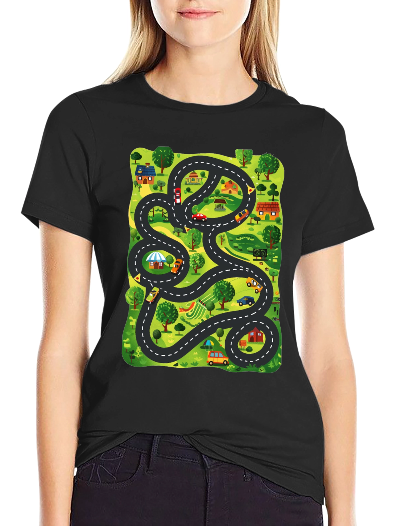 Road Map Graphic Print Mens T-Shirt